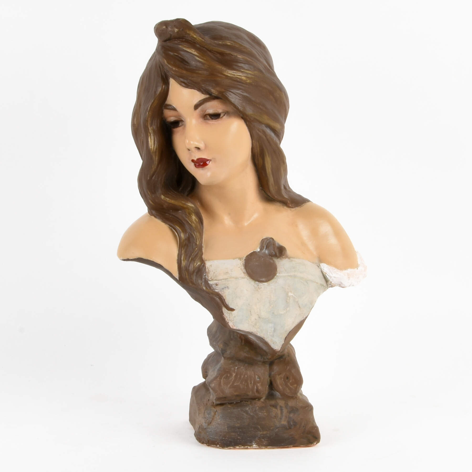 Antique C. Hennecke Chalkware Female Bust-1