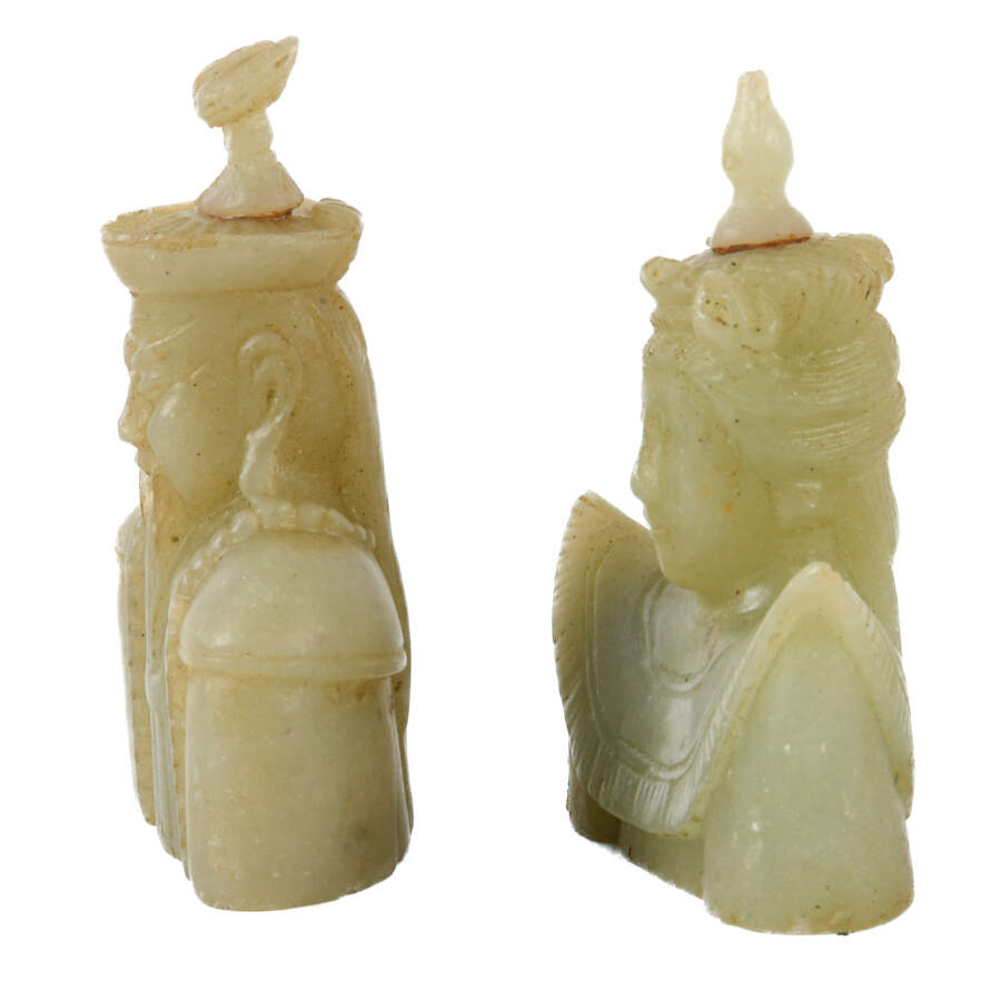 Pair Chinese Carved Nephrite Emperor and Empress Figures-11