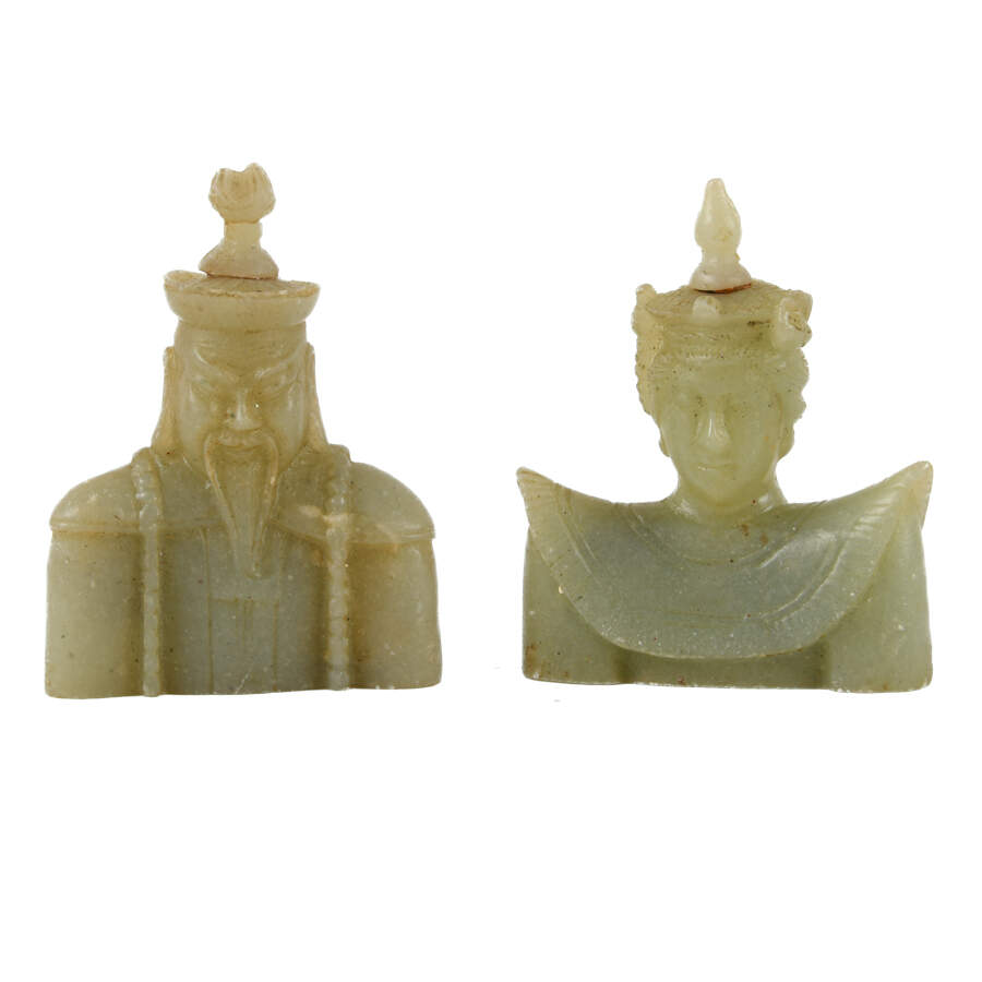 Pair Chinese Carved Nephrite Emperor and Empress Figures-8
