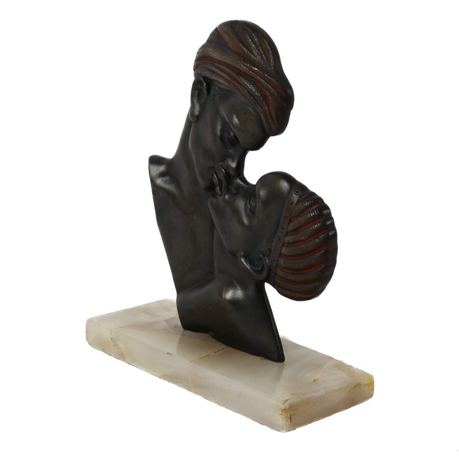 Bronze African Couple Bust on a Marble Base-4