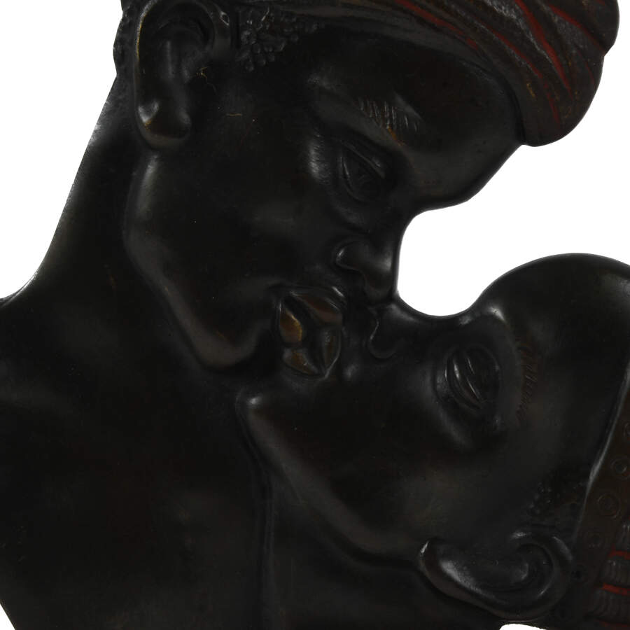 Bronze African Couple Bust on a Marble Base-3