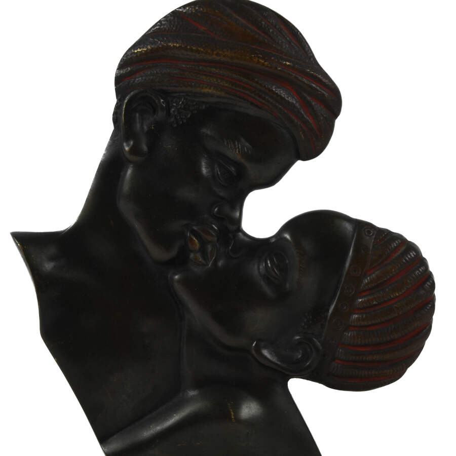 Bronze African Couple Bust on a Marble Base-2