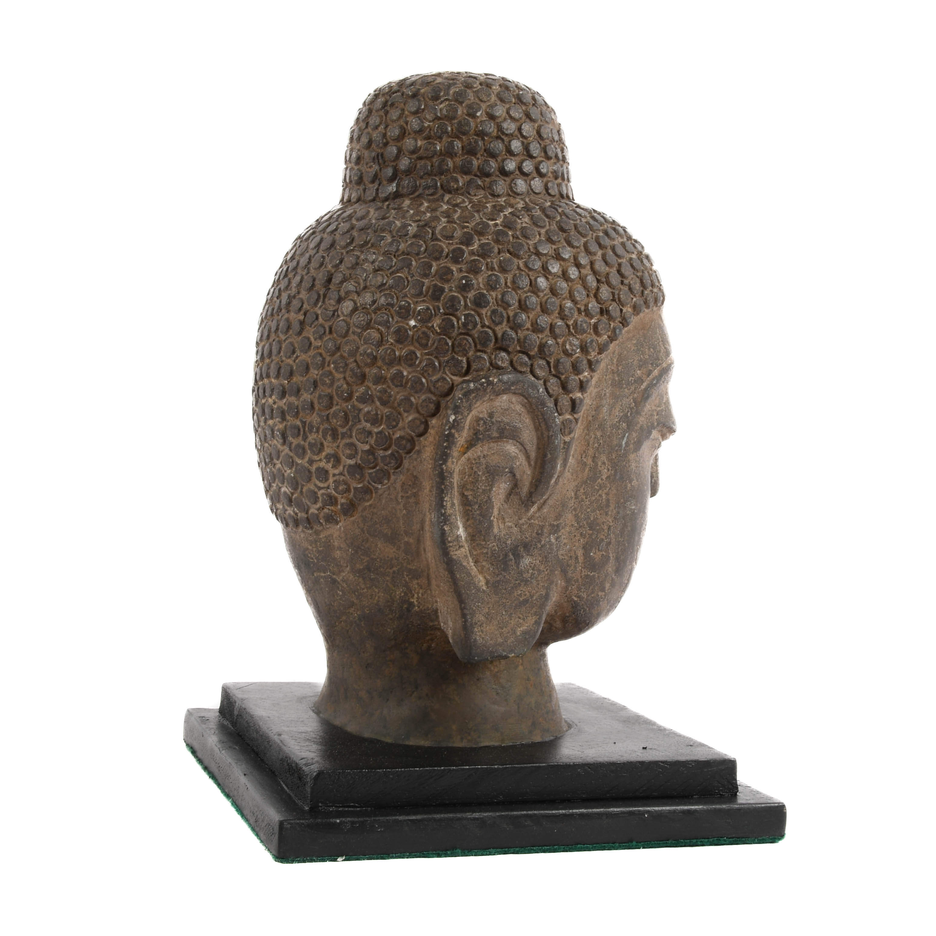 Carved Stone Buddha Head with Base-5