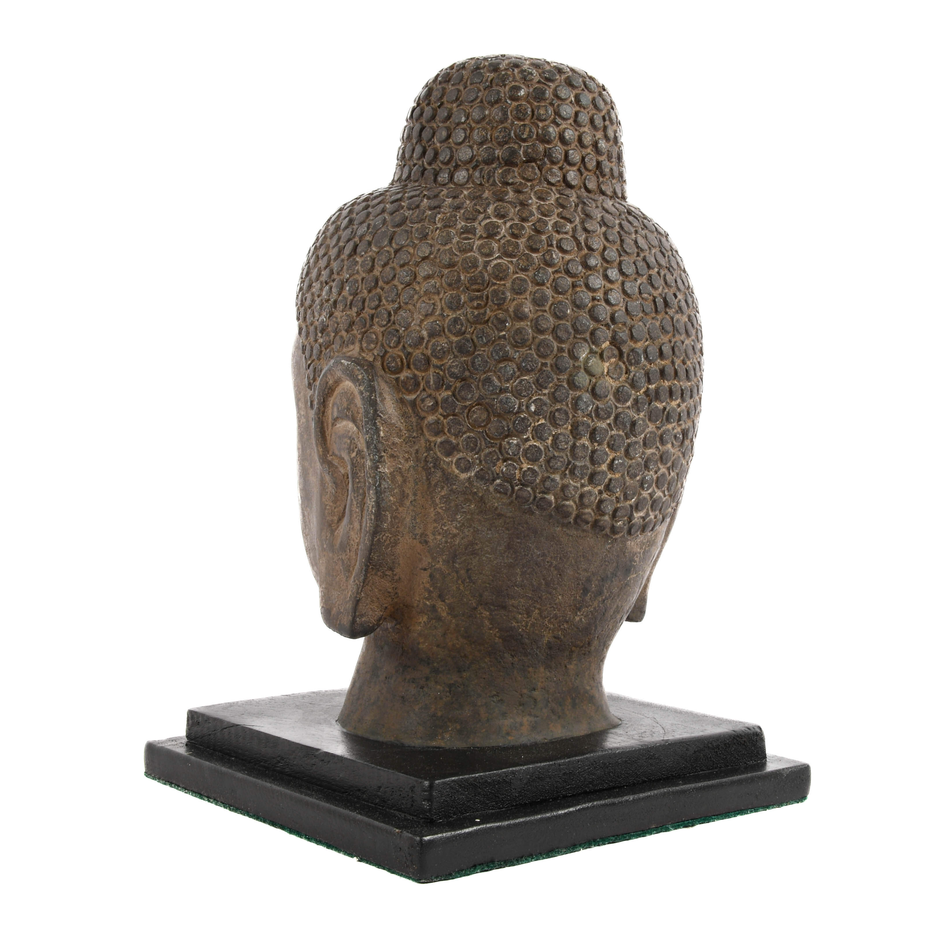Carved Stone Buddha Head with Base-4