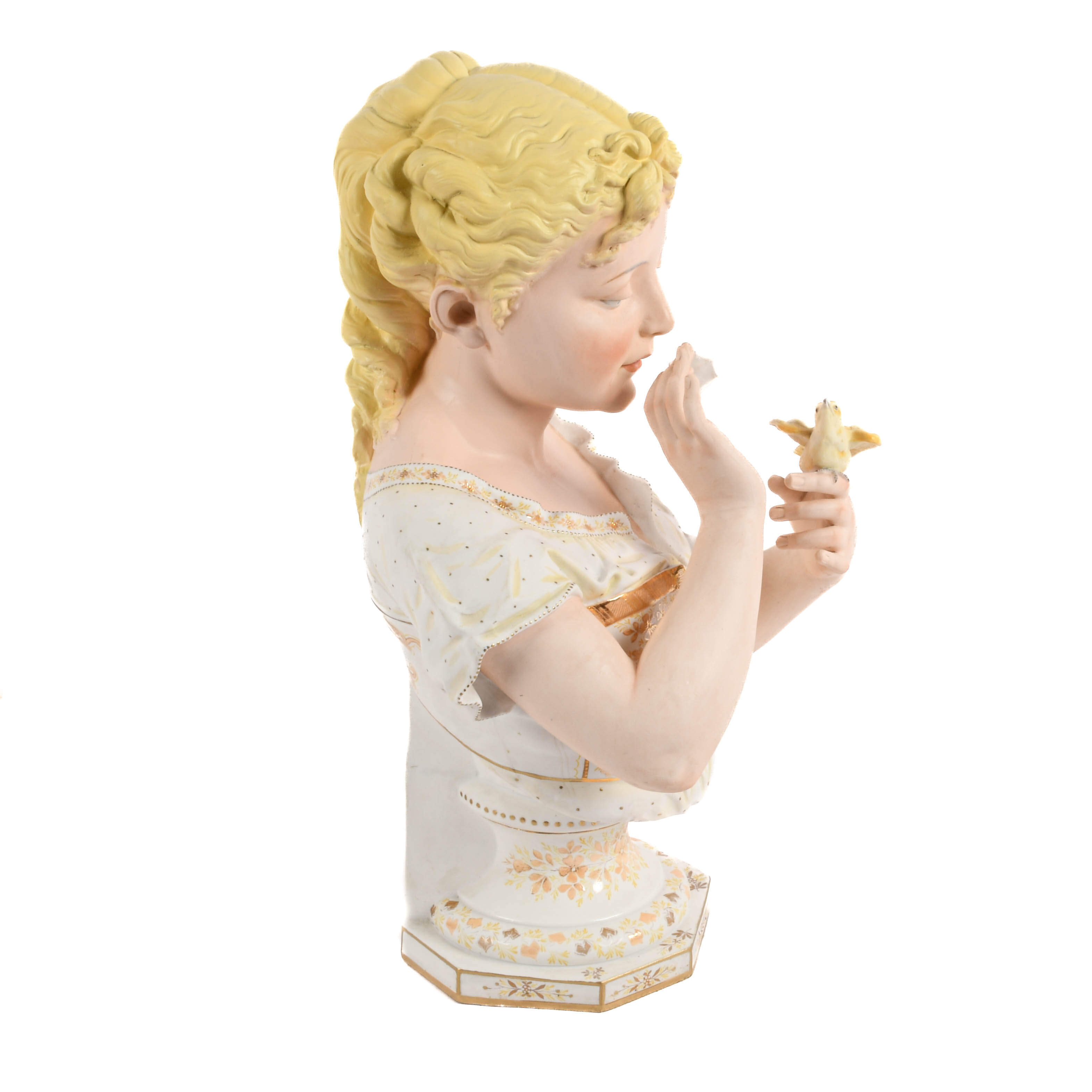 Antique Bisque Whispers to a Bird Bust-7