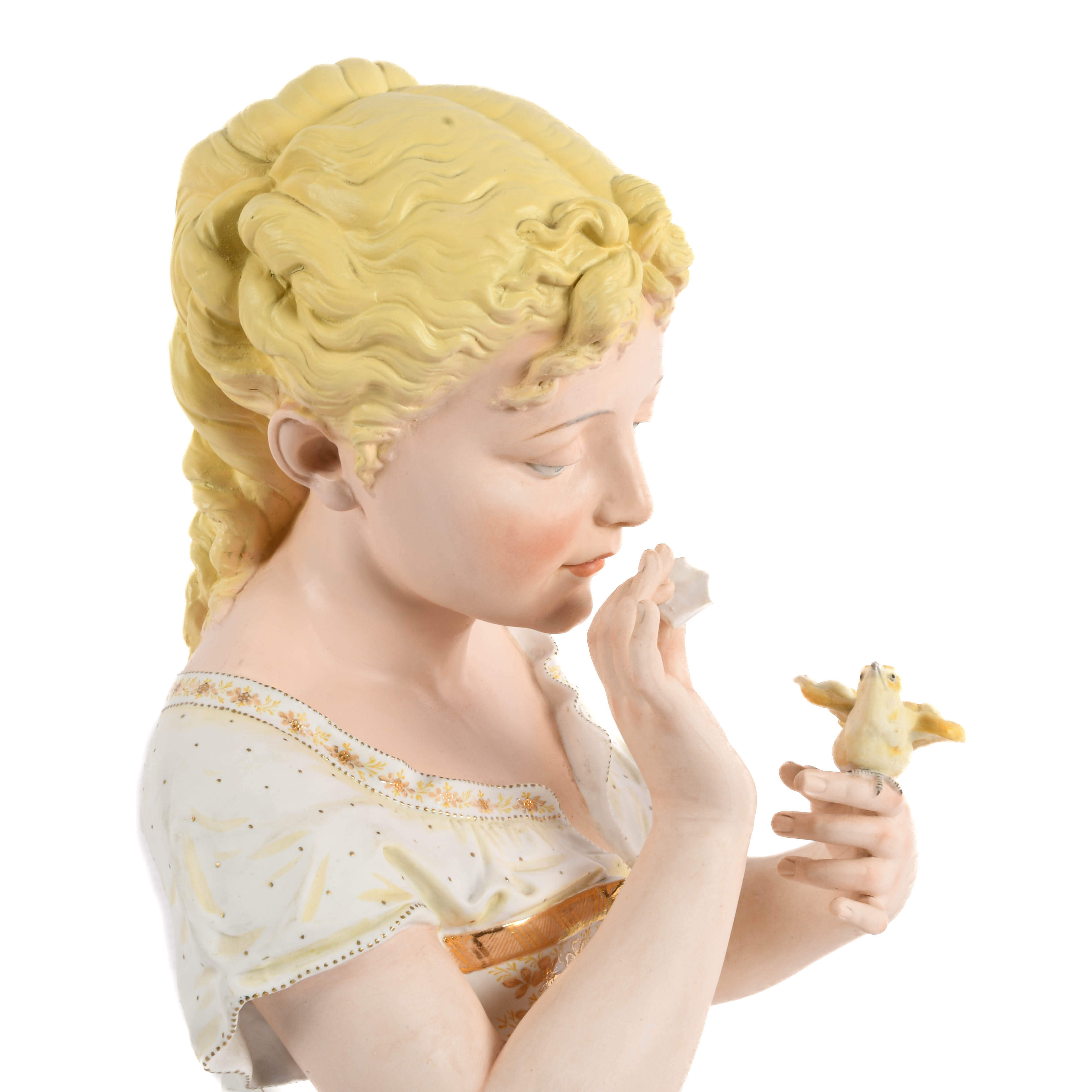 Antique Bisque Whispers to a Bird Bust-4