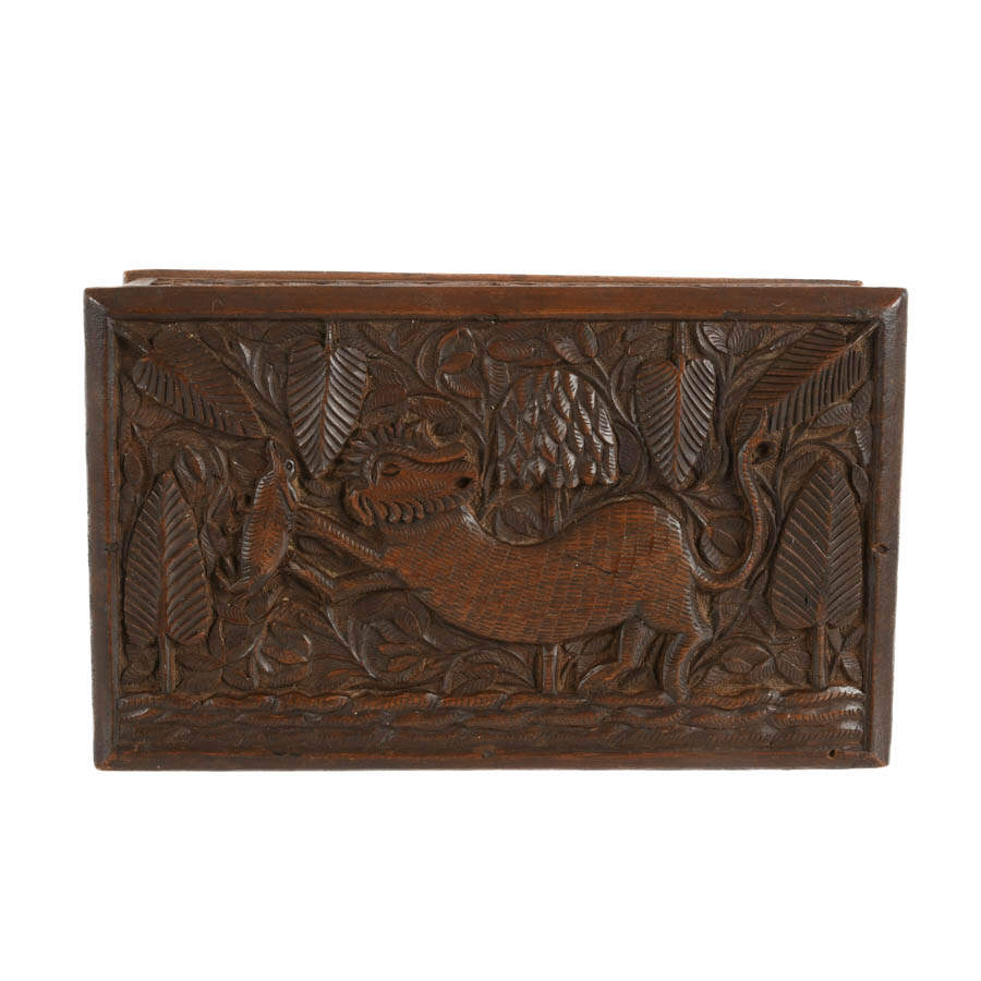 Lidded and Footed Wooden Document Box-6