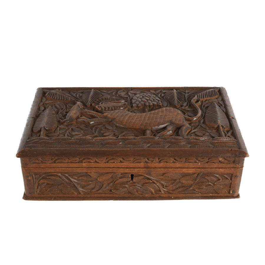 Lidded and Footed Wooden Document Box-2