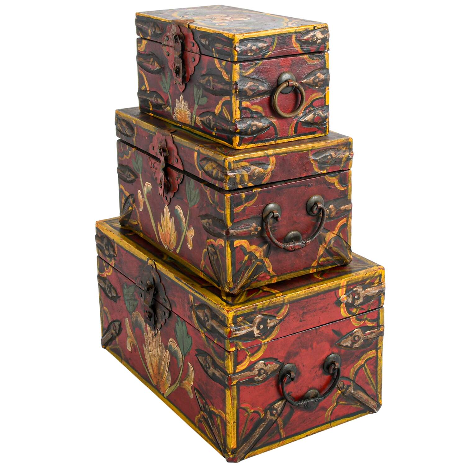 Set of Three Hand-Painted Wooden Nesting Boxes-4