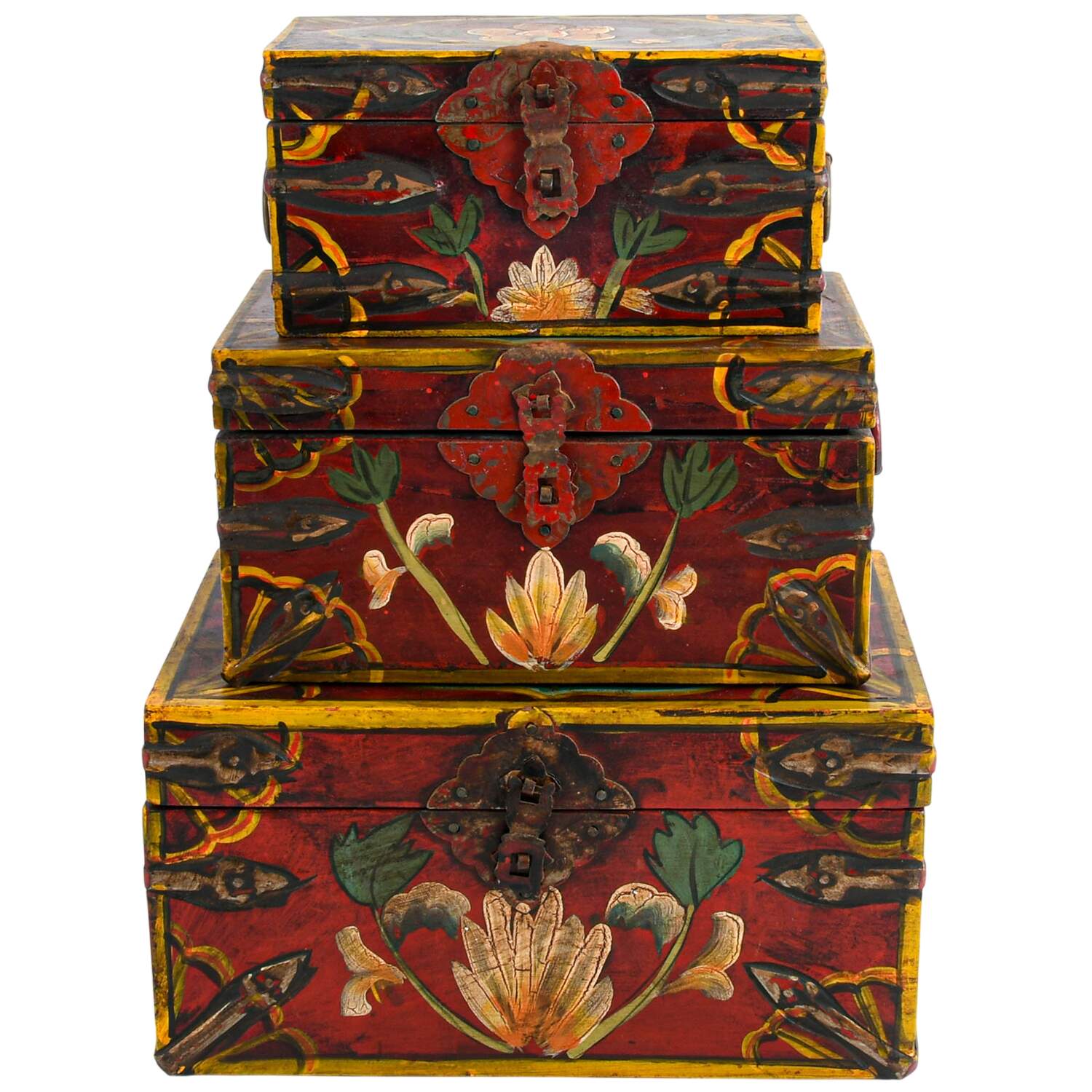Set of Three Hand-Painted Wooden Nesting Boxes-3