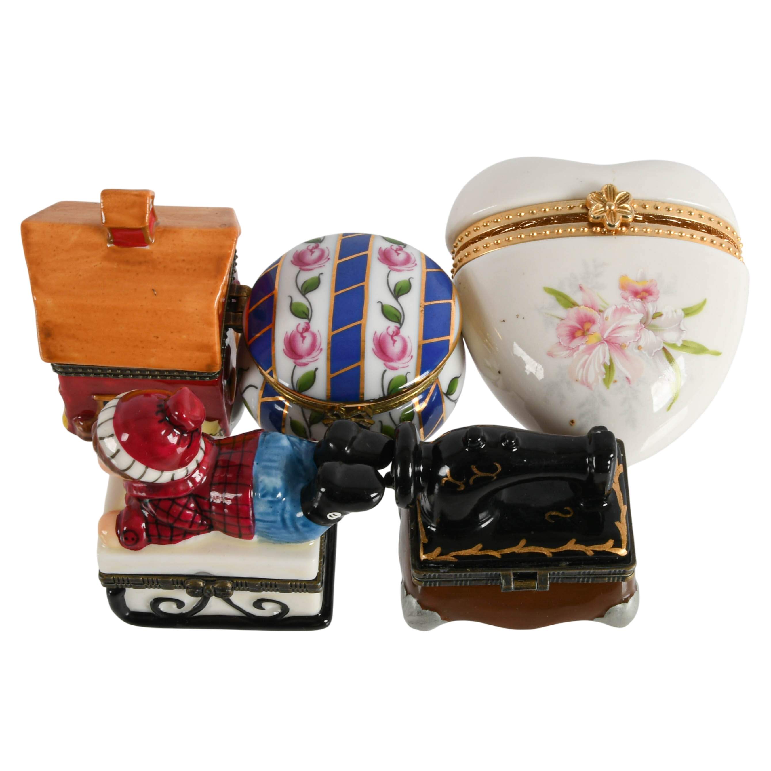 Set of Five Figural Porcelain Trinket Boxes-12