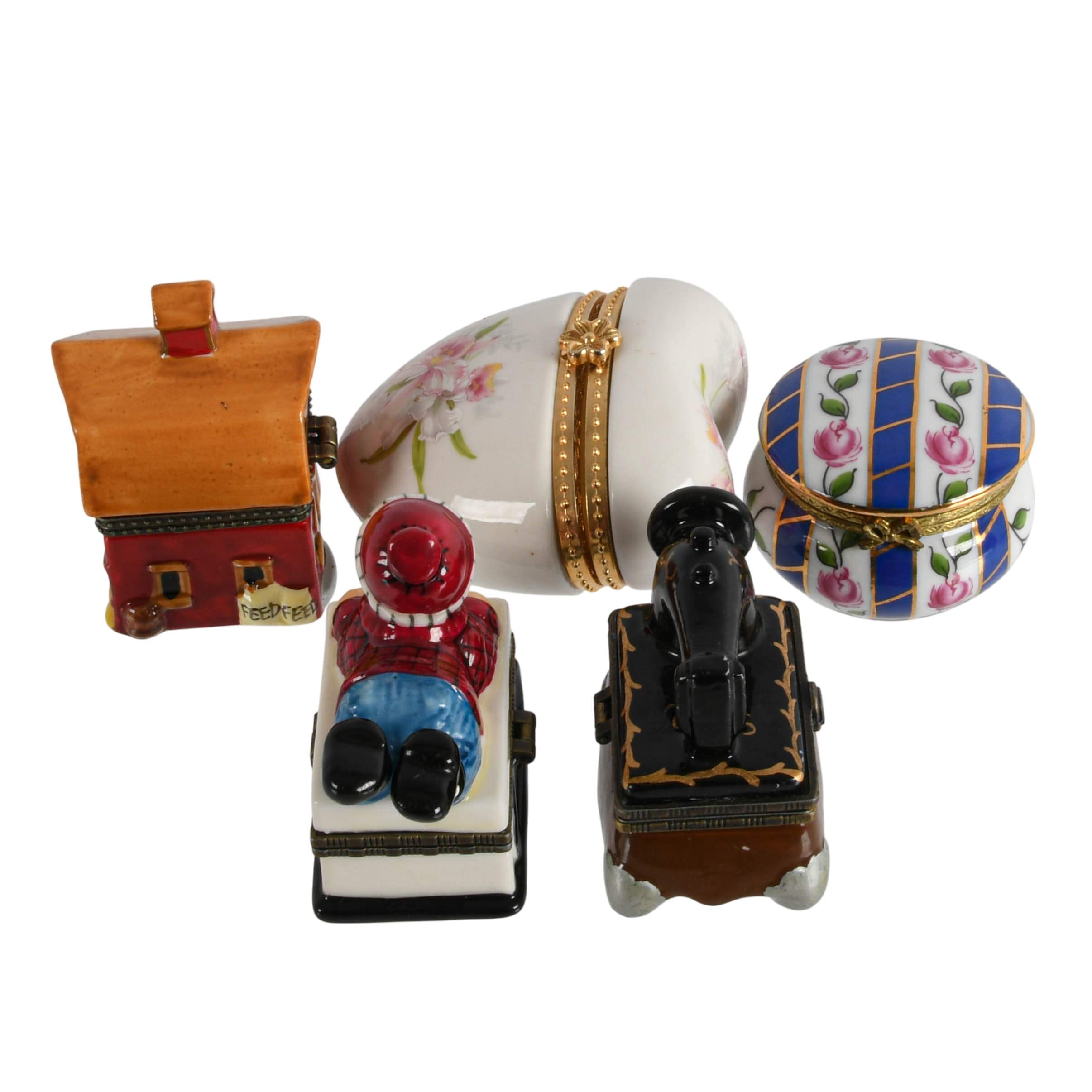 Set of Five Figural Porcelain Trinket Boxes-11