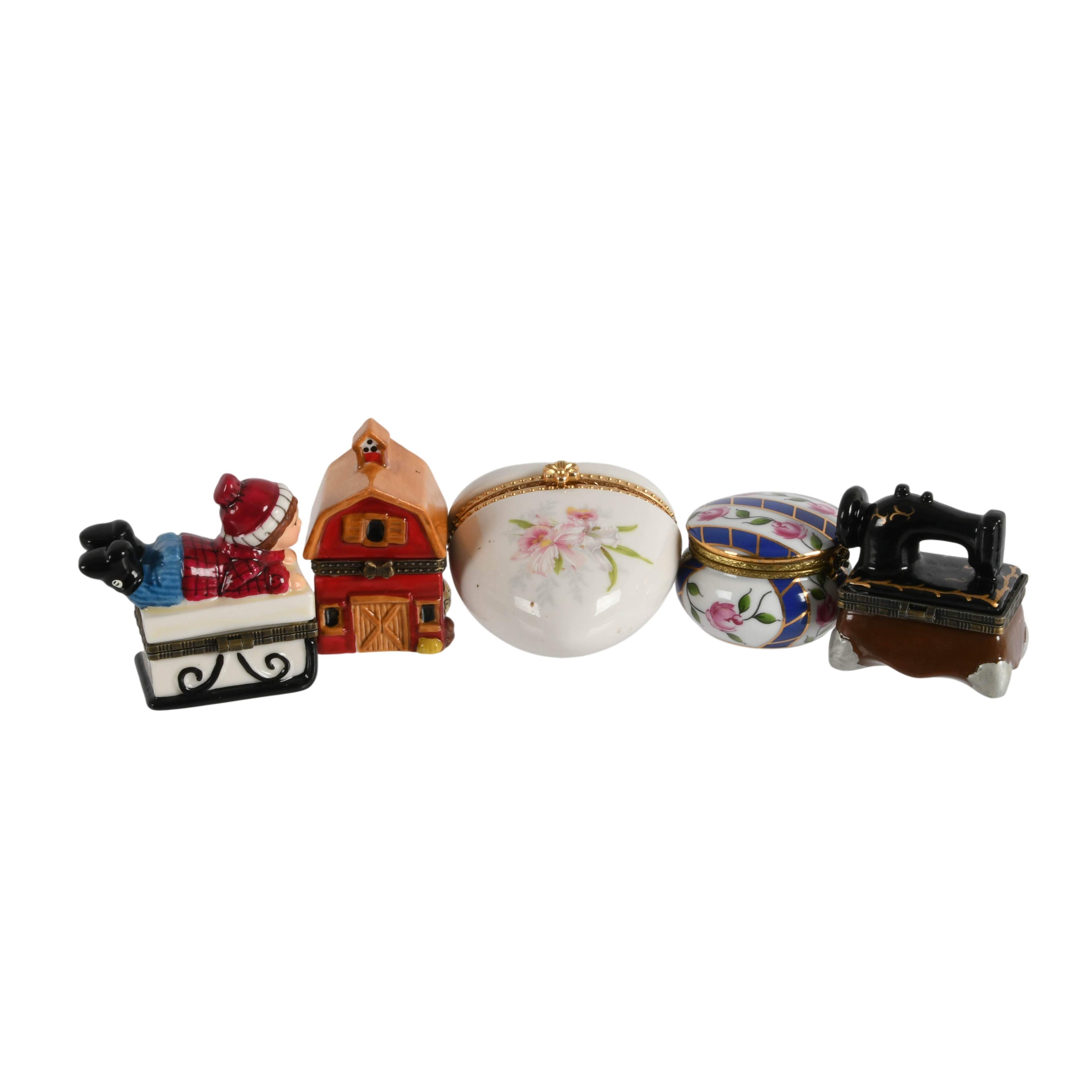Set of Five Figural Porcelain Trinket Boxes-9