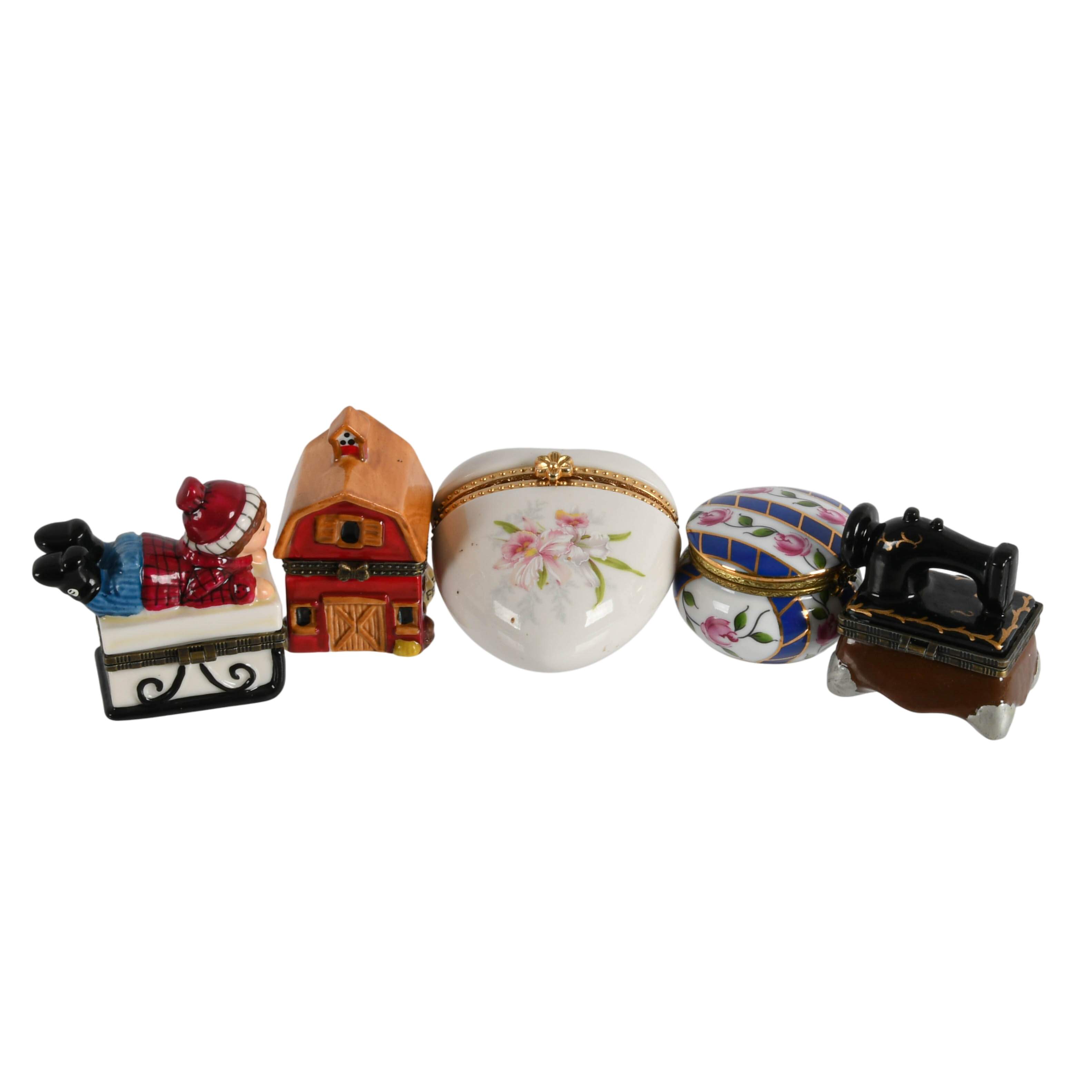 Set of Five Figural Porcelain Trinket Boxes-8