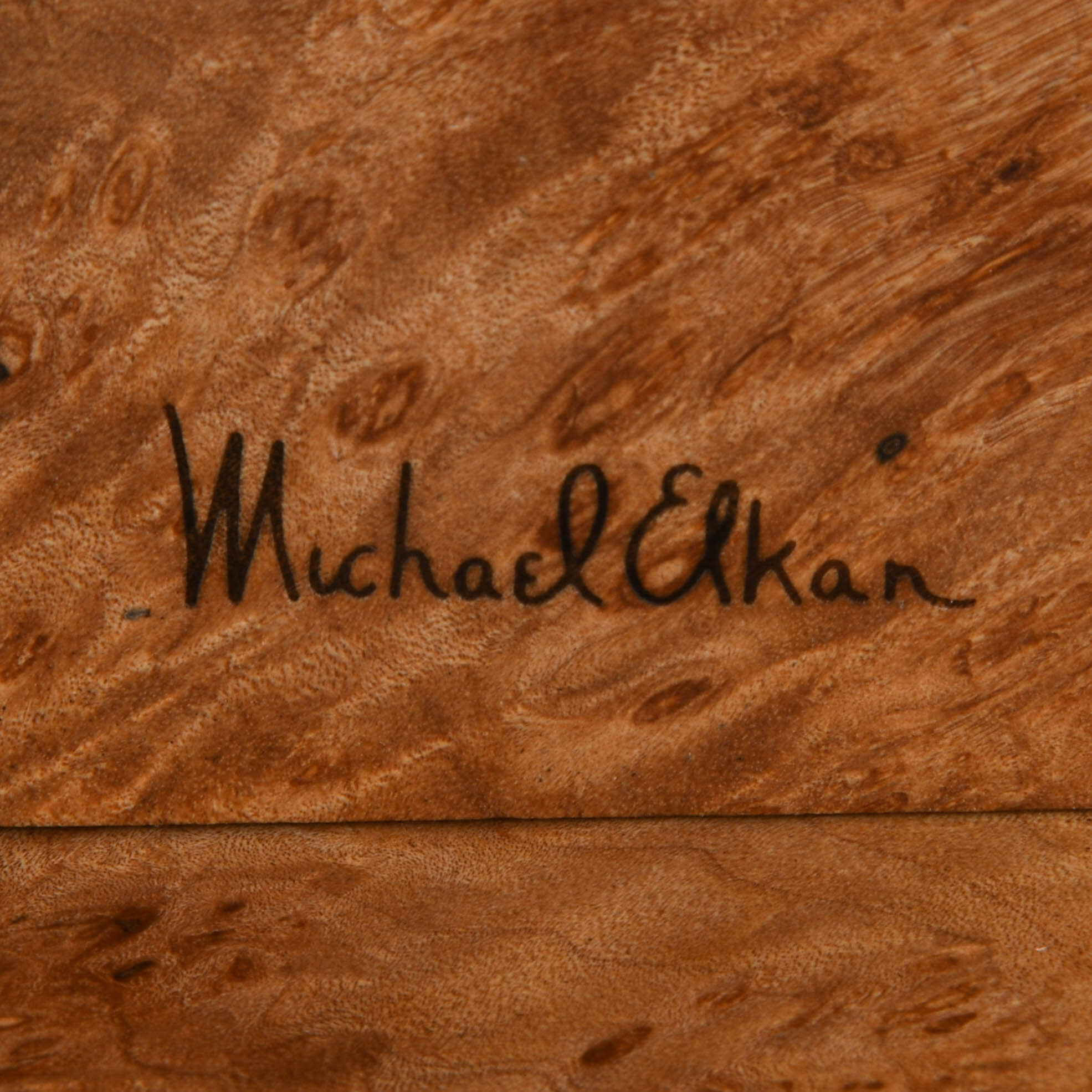 Signed Michael Elkan Hand-Carved Maple Burlwood Box-6