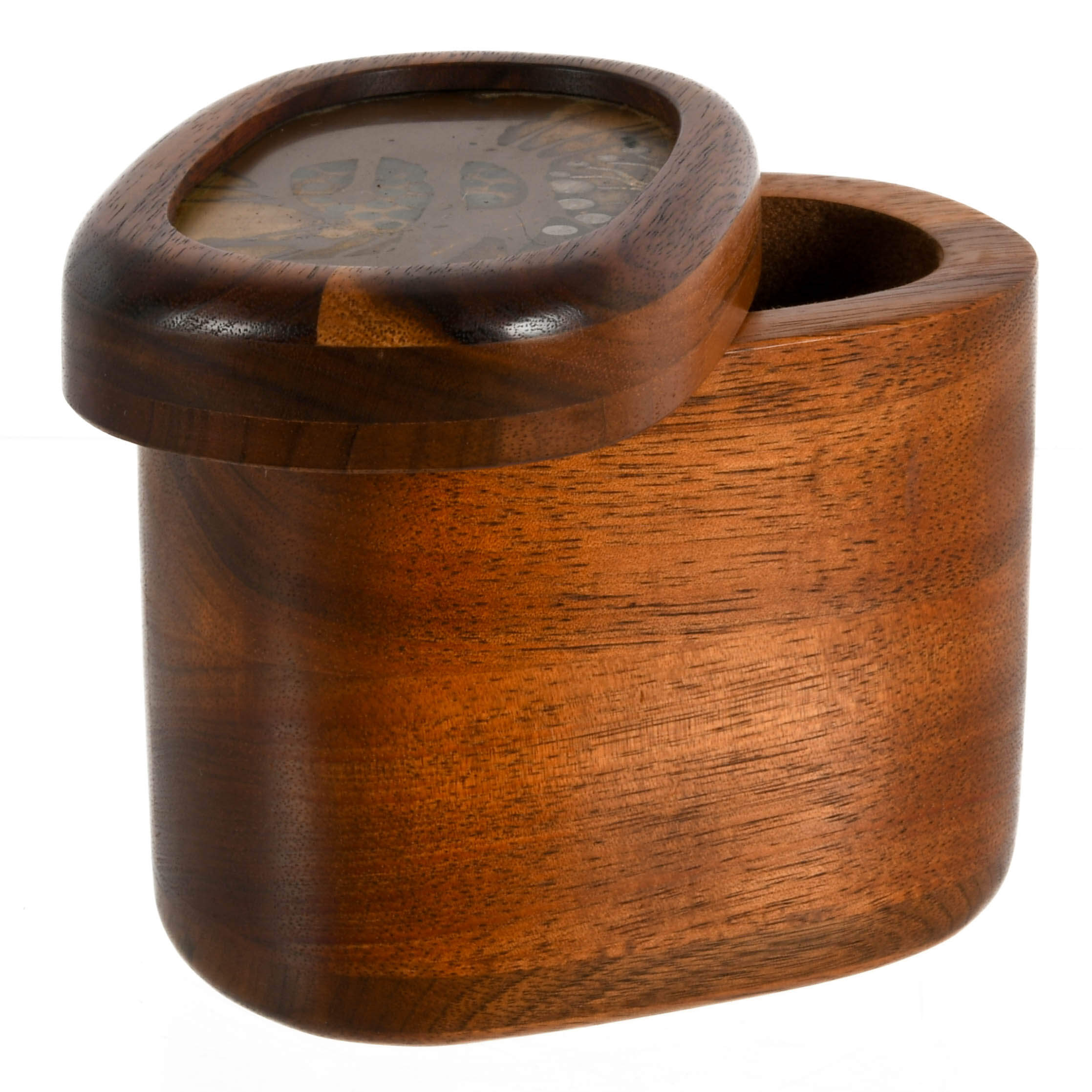 Mid-Century Lee Barnes Peck Wood Box with Inlaid Copper Swivel Lid-4
