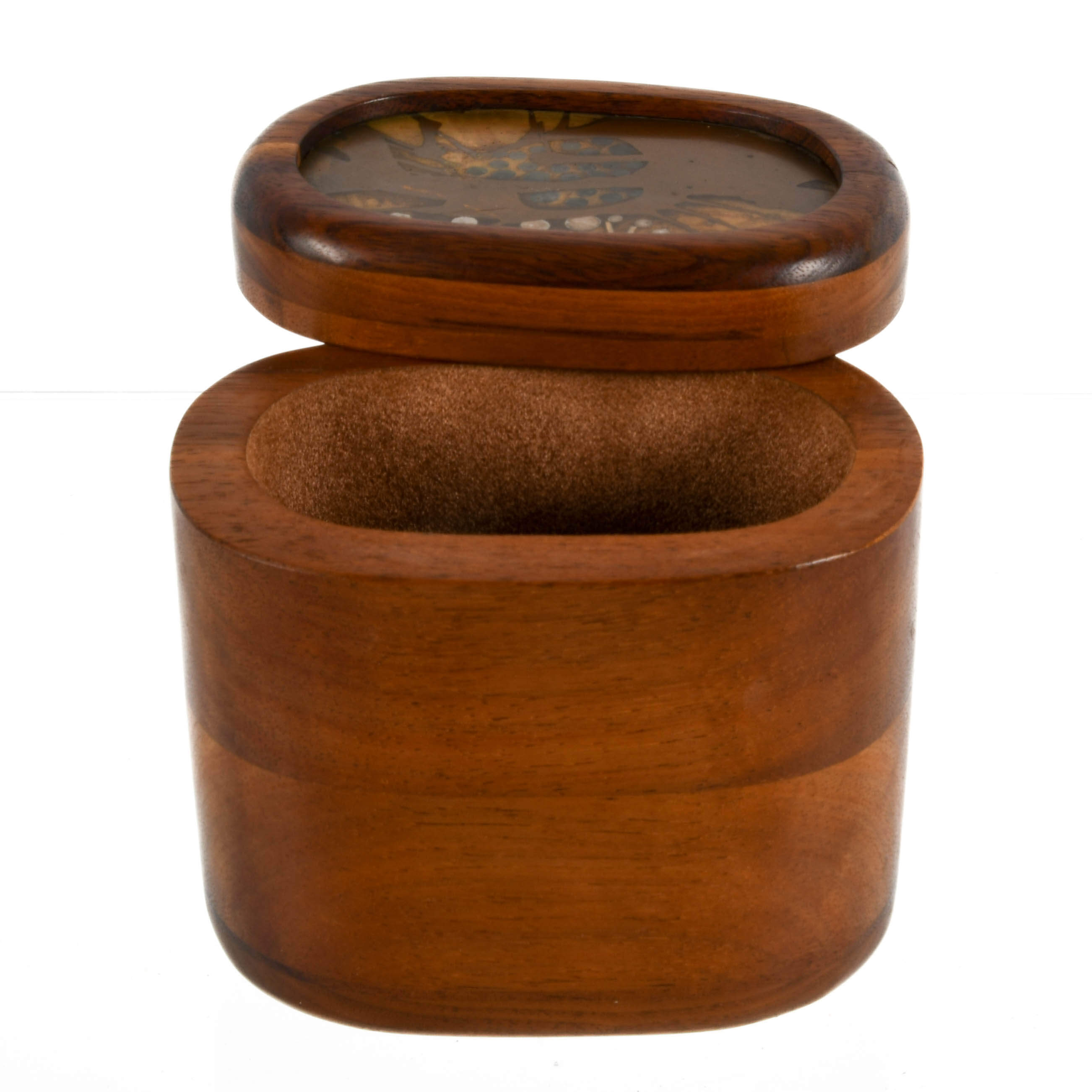 Mid-Century Lee Barnes Peck Wood Box with Inlaid Copper Swivel Lid-2