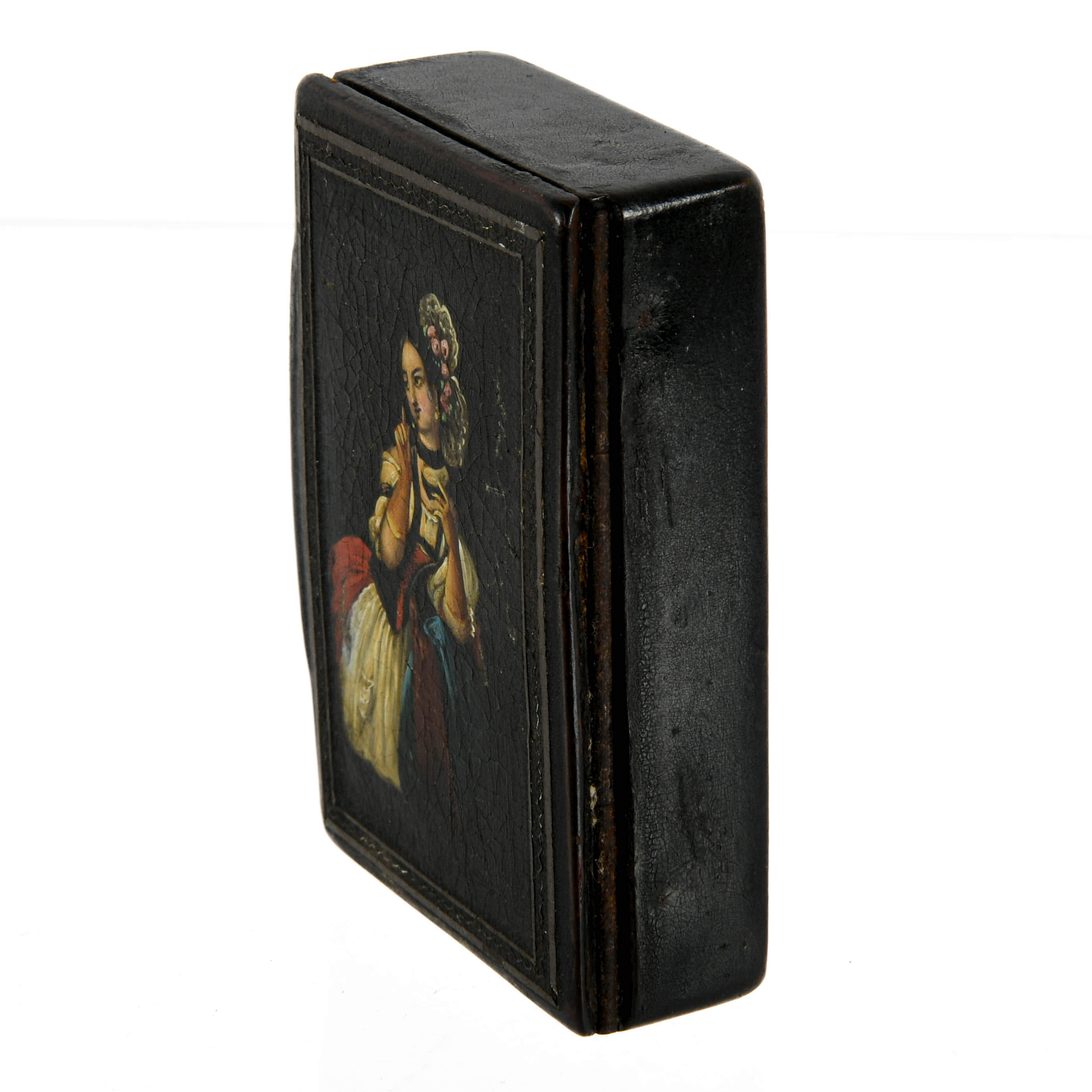 Antique Spanish Hand-Painted Wood Trinket Box-6