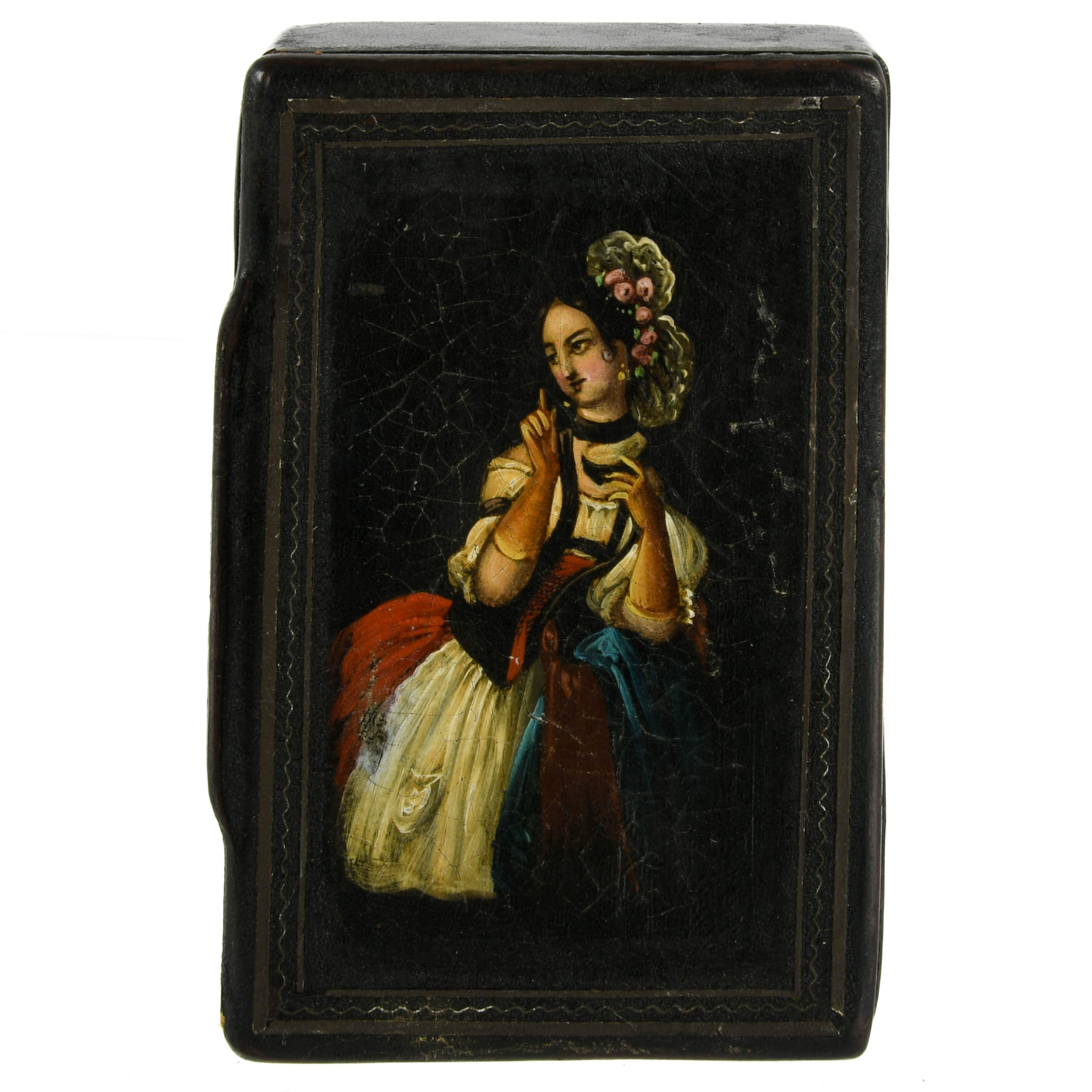 Antique Spanish Hand-Painted Wood Trinket Box-5