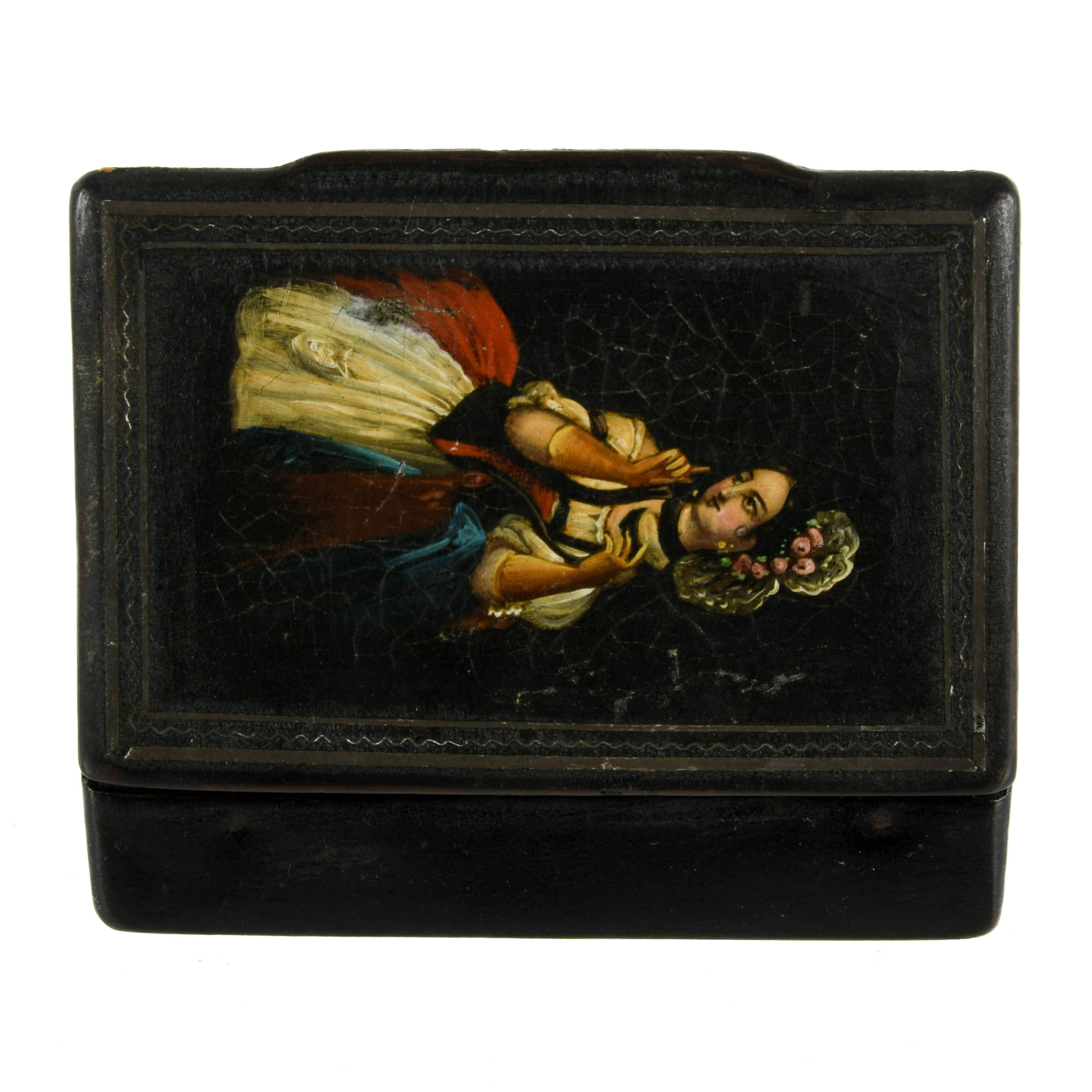 Antique Spanish Hand-Painted Wood Trinket Box-3