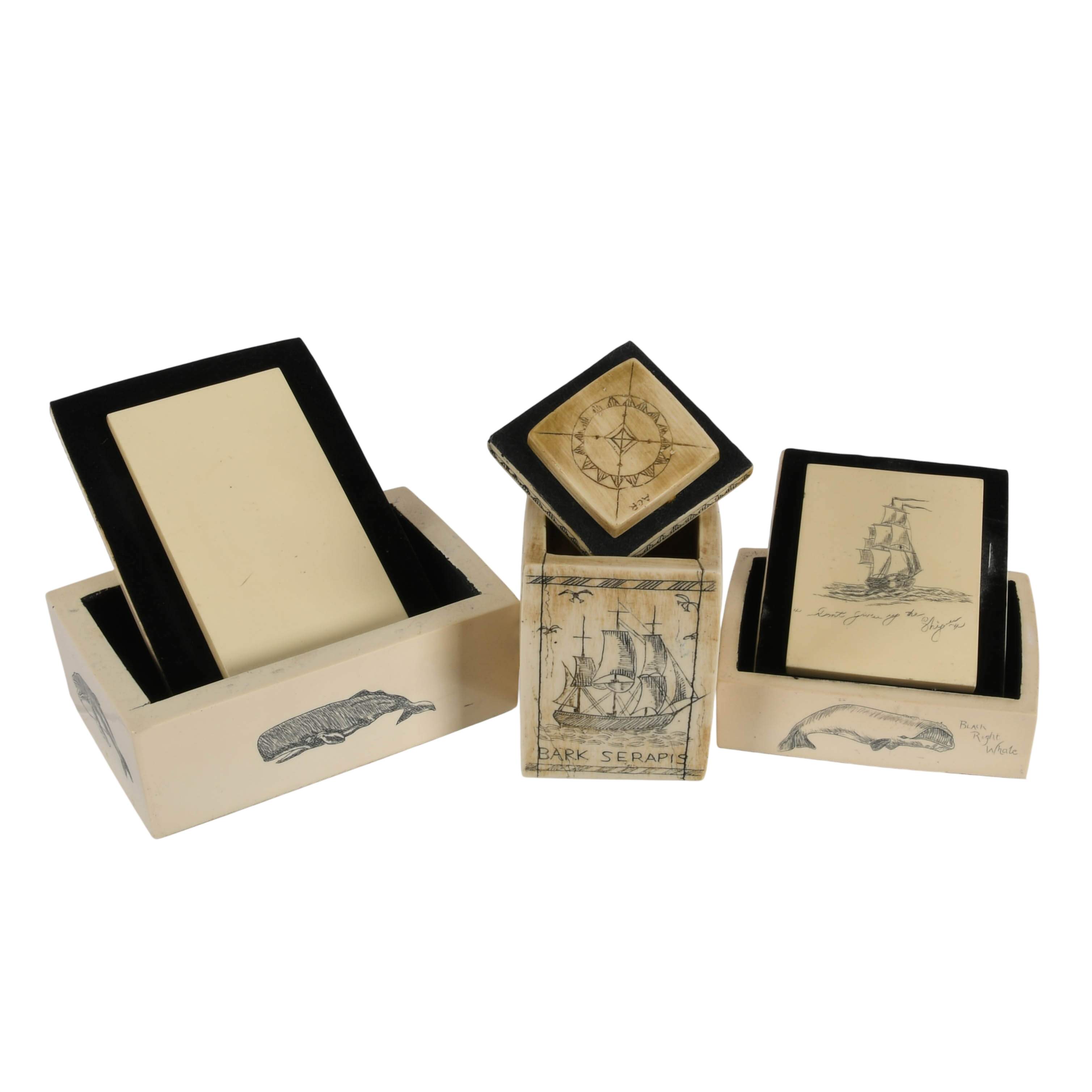 Set of Three Faux Ivory Trinket Boxes-2