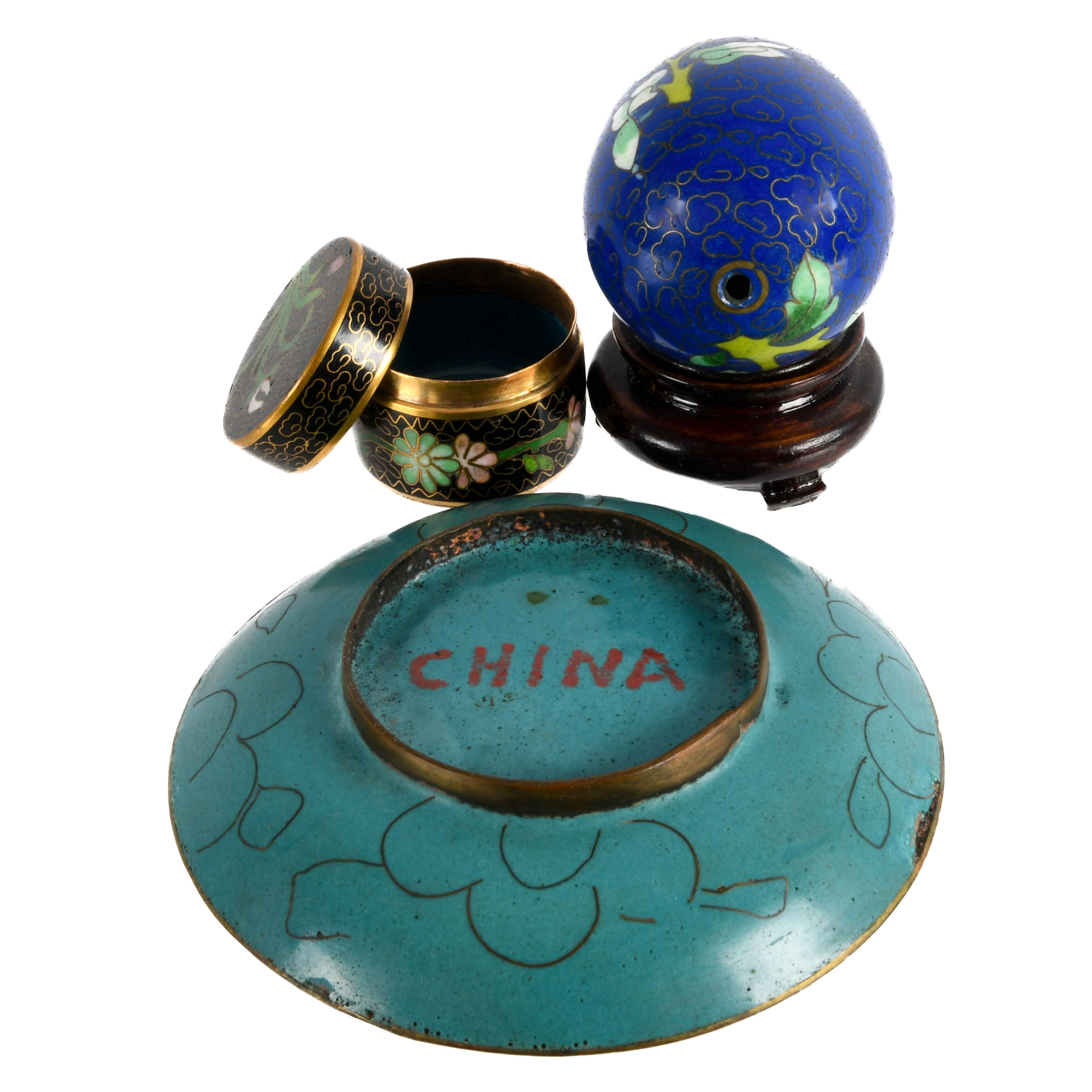 Grouping of Three Chinese Cloisonné Trinkets-6