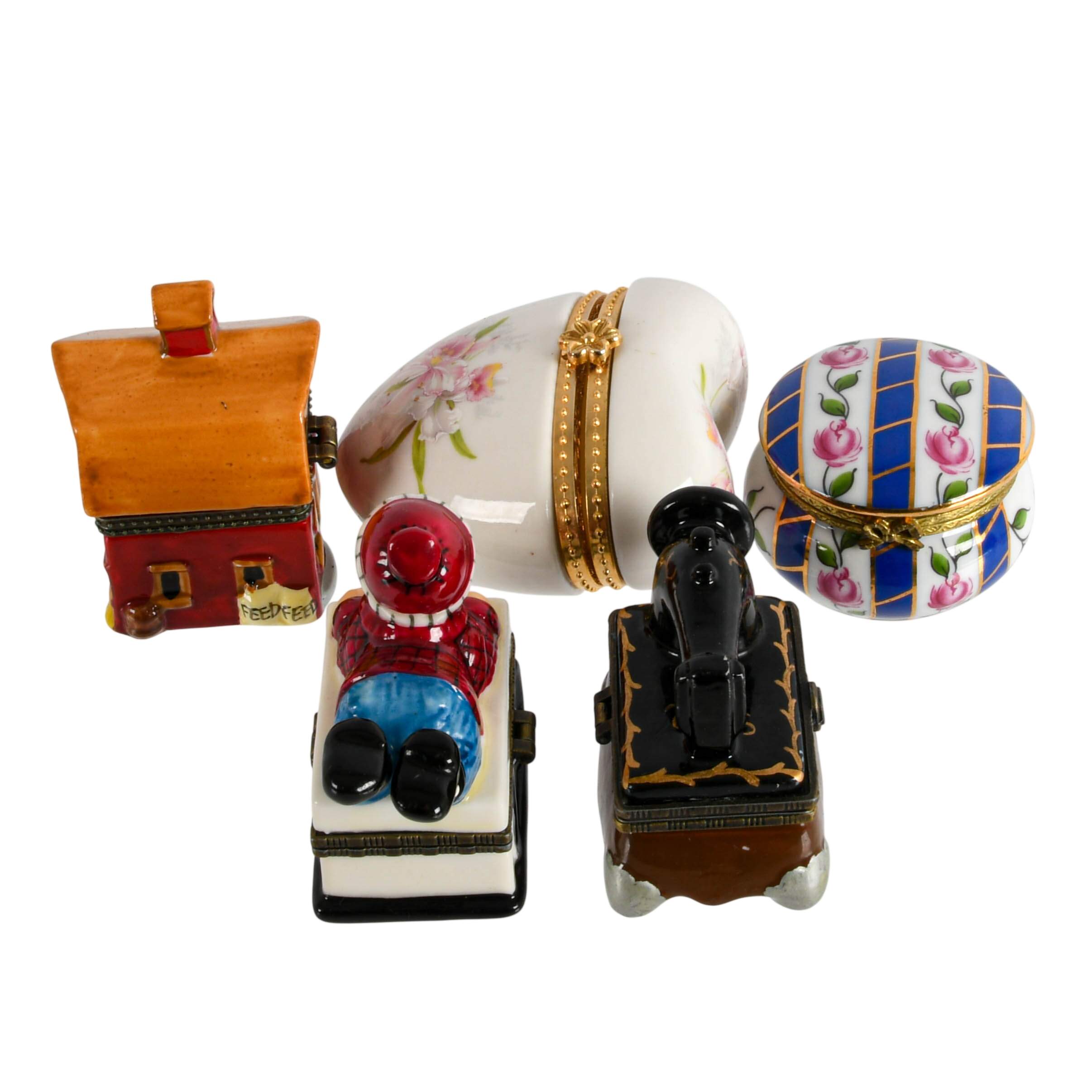Set of Five Figural Porcelain Trinket Boxes-3