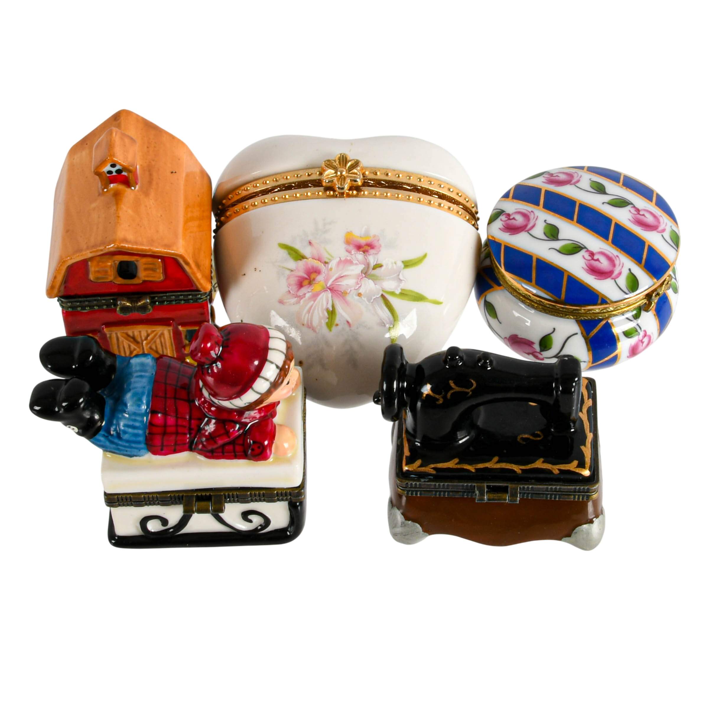 Set of Five Figural Porcelain Trinket Boxes-2
