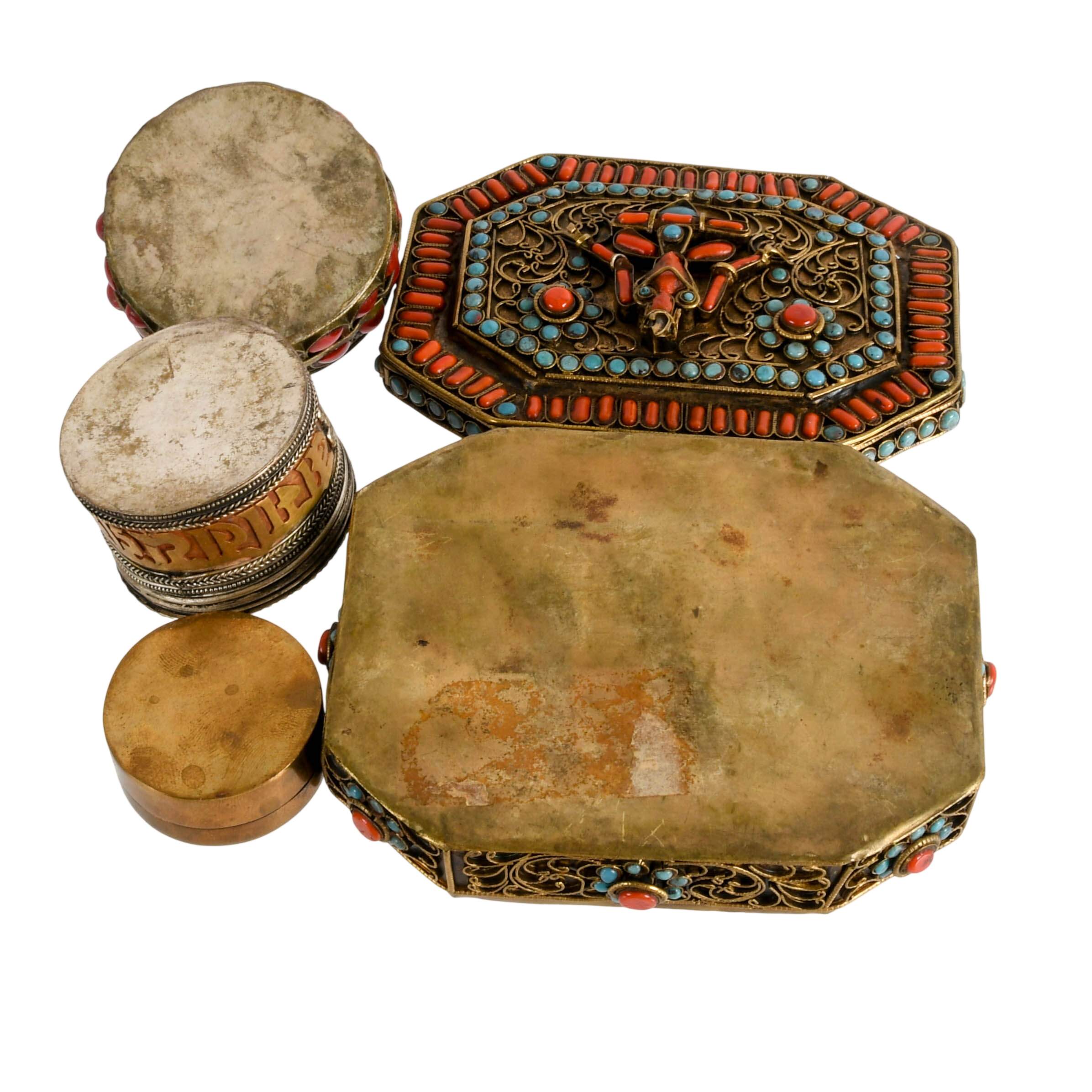 Grouping of Hand-Made Tibetan Metal Filigree Trinket Boxes-6