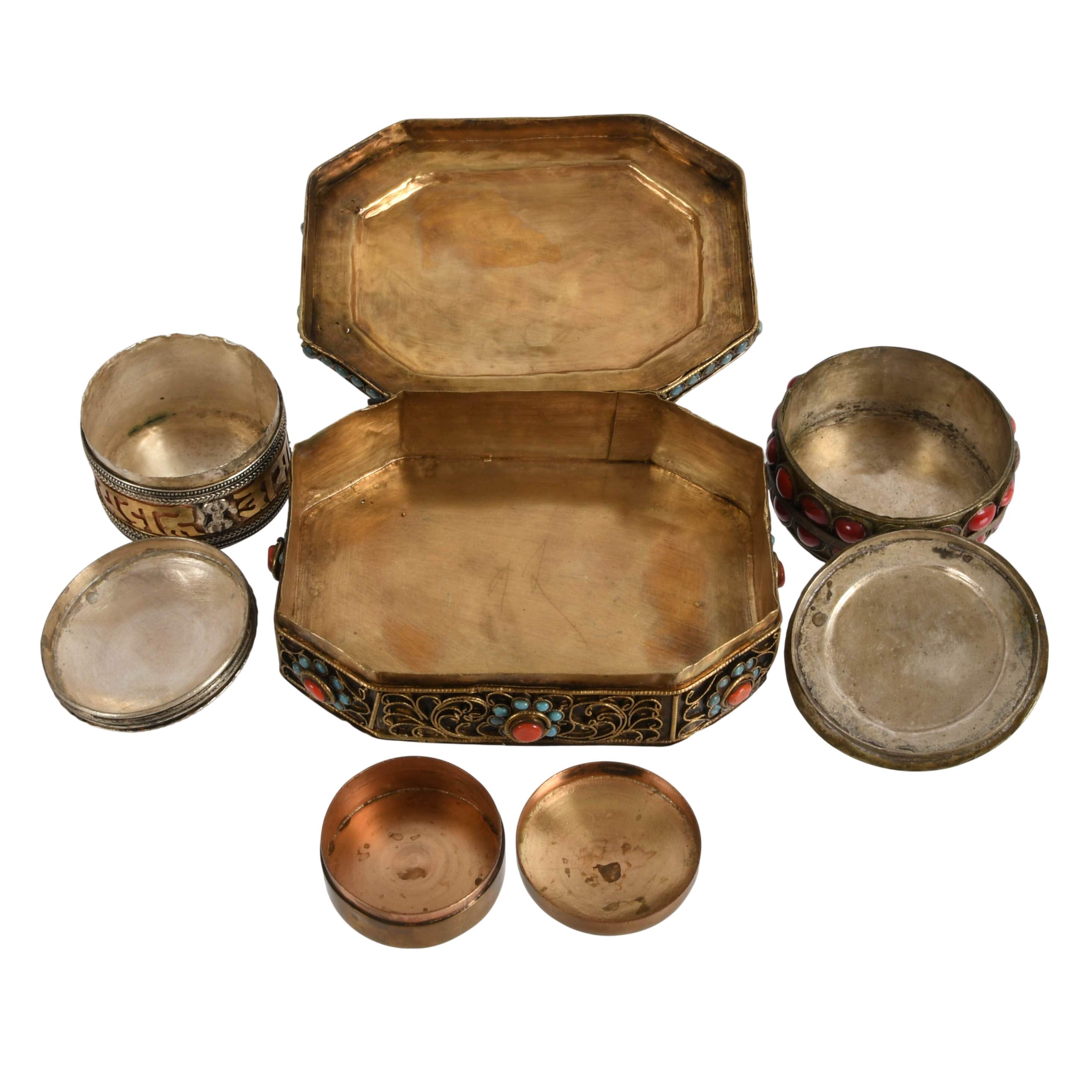 Grouping of Hand-Made Tibetan Metal Filigree Trinket Boxes-3