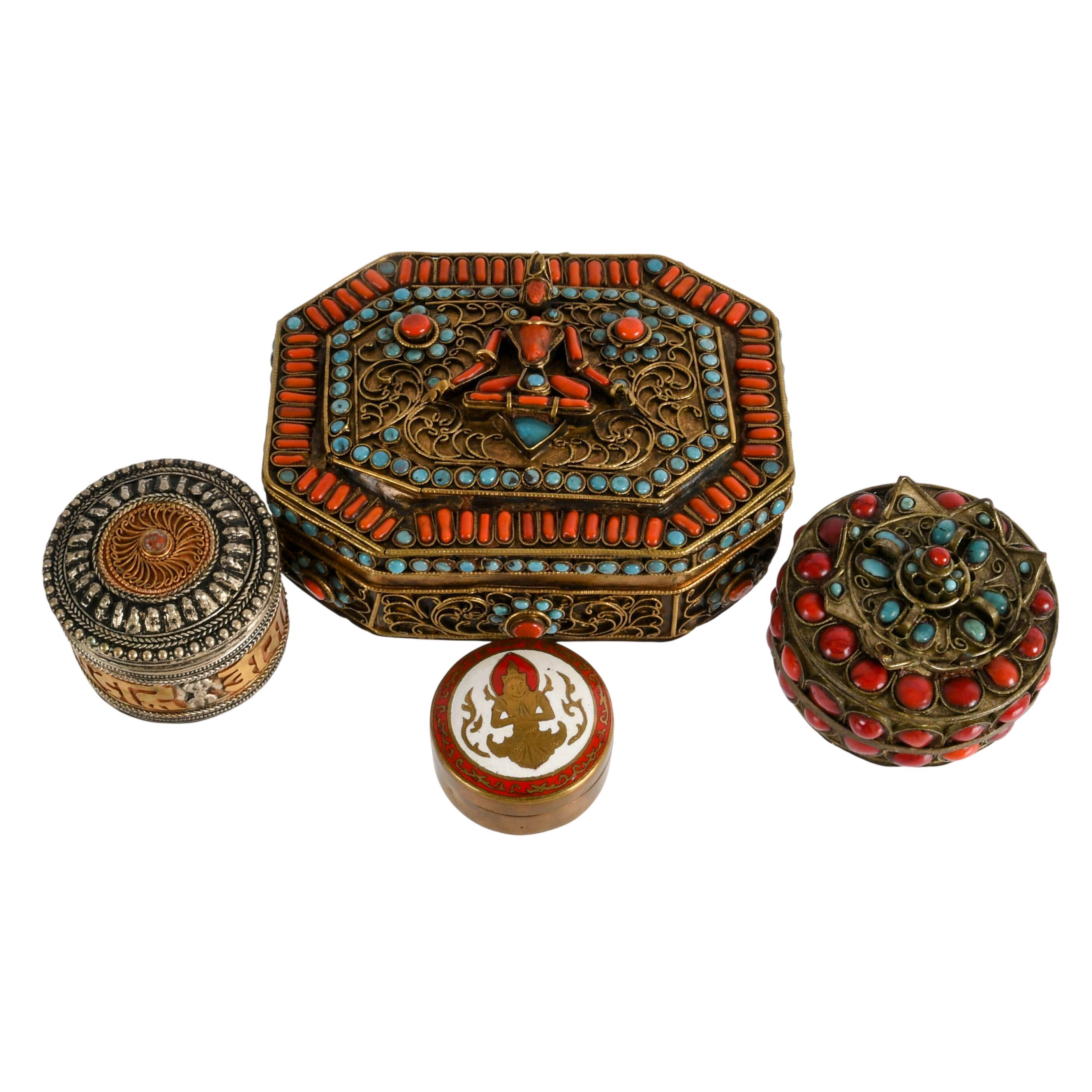 Grouping of Hand-Made Tibetan Metal Filigree Trinket Boxes-2