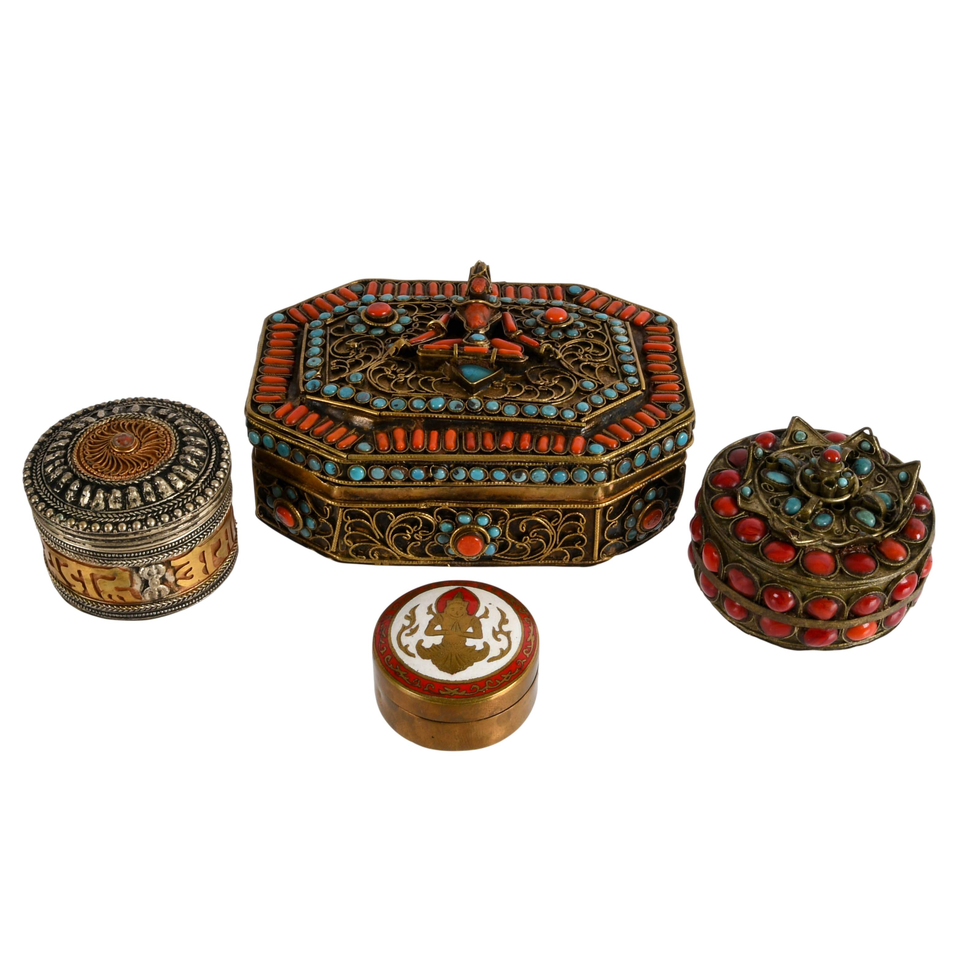 Grouping of Hand-Made Tibetan Metal Filigree Trinket Boxes-1