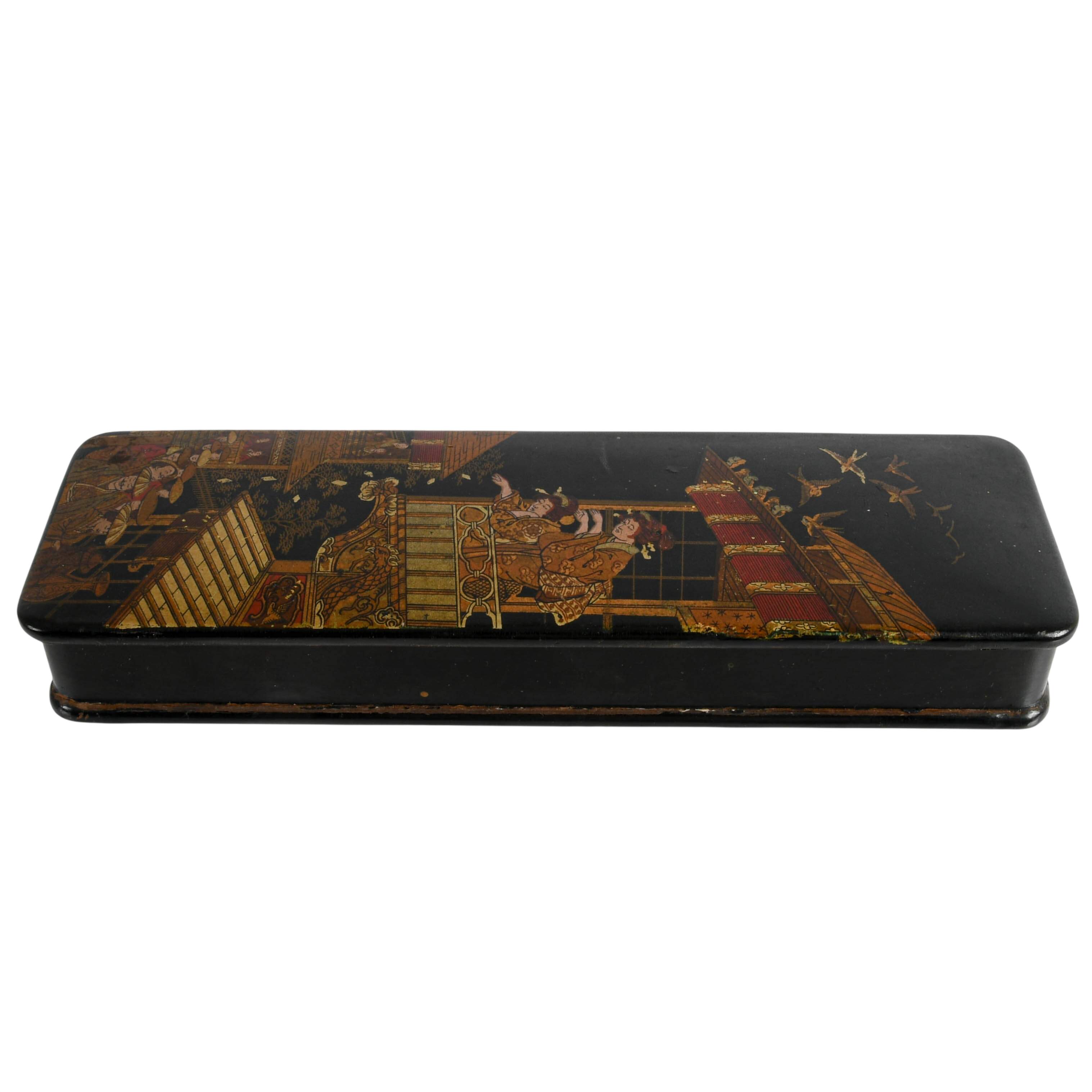Antique French Wood Glove Box in Japanese Taste-5