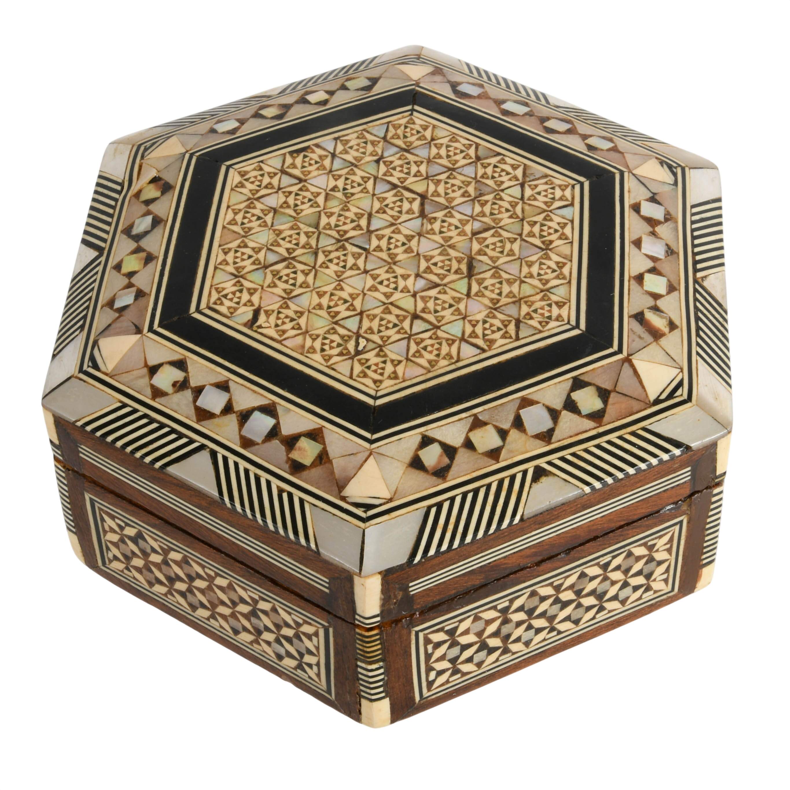 Mother of Pearl Inlaid Mosaic Marquetry Wooden Jewelry Box-4