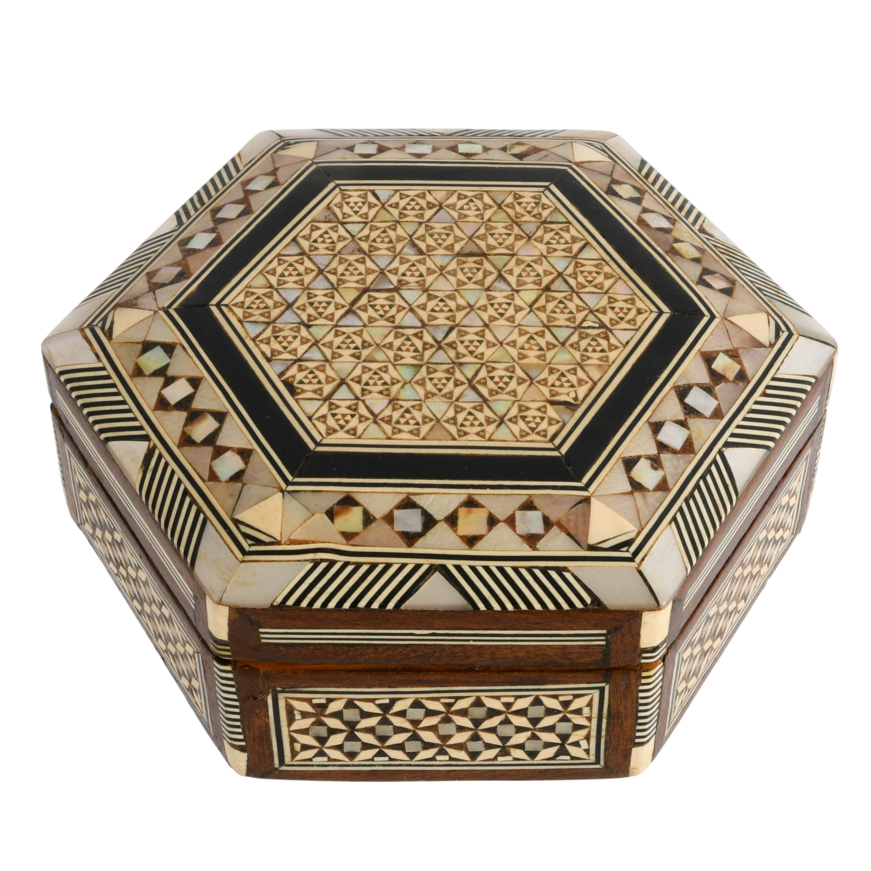 Mother of Pearl Inlaid Mosaic Marquetry Wooden Jewelry Box-3