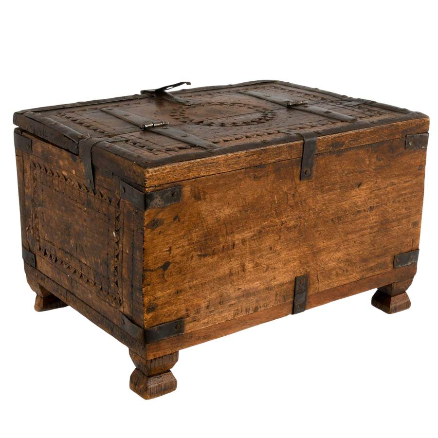 Antique Indian Hand-Carved Wood Merchant's Box-6