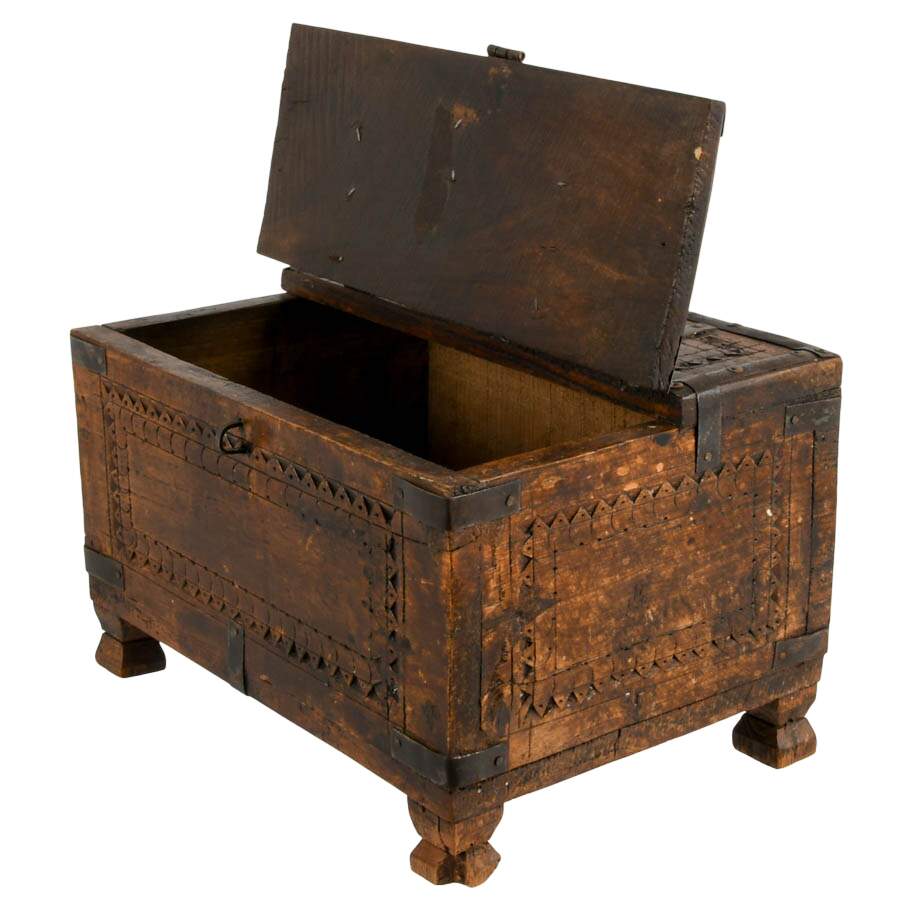 Antique Indian Hand-Carved Wood Merchant's Box-4