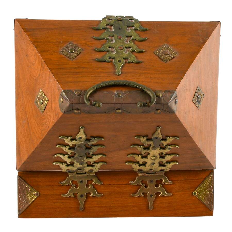 Antique South Indian Exotic Wood Kerala Dowry Box-4