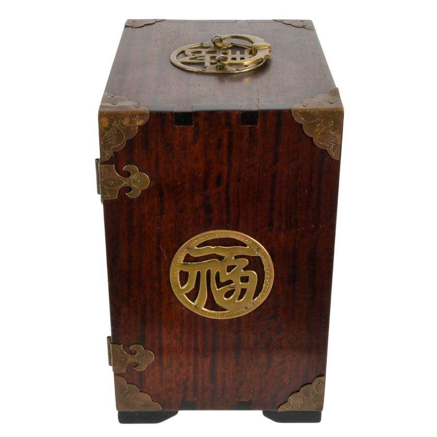 Vintage Chinese Huanghuali Wood and Brass Jewelry Box with Lock-5