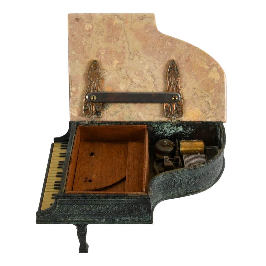 Swiss Thorens Reuge Bronze and Marble Grand Piano Music Box-9