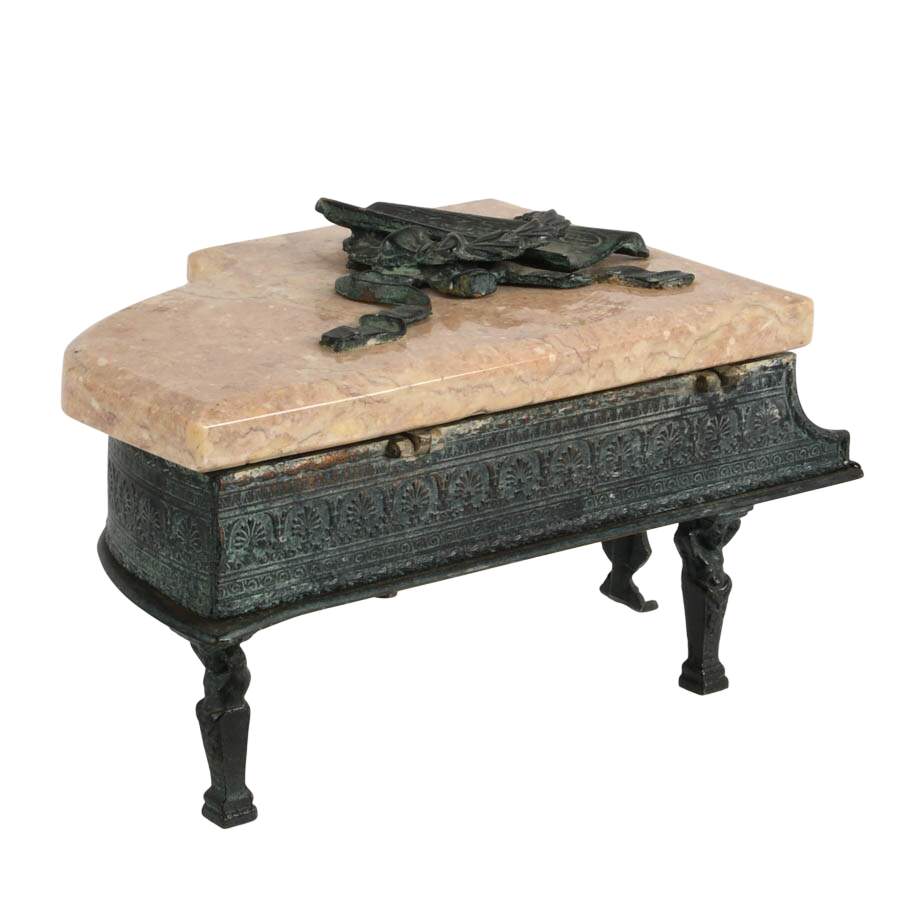 Swiss Thorens Reuge Bronze and Marble Grand Piano Music Box-8