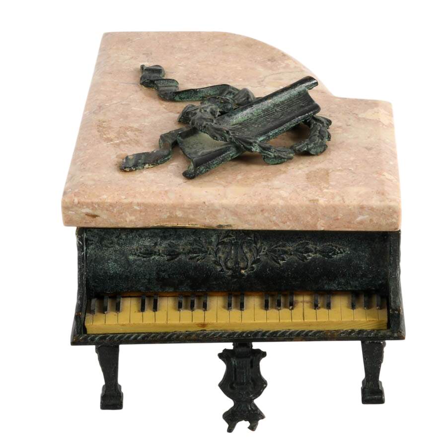 Swiss Thorens Reuge Bronze and Marble Grand Piano Music Box-1