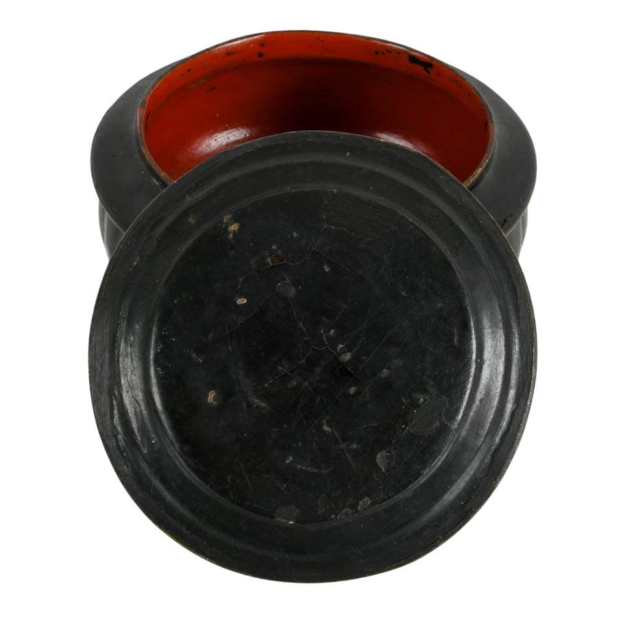 Antique Burmese Black and Red Lacquered Wood Altar Offering Box-4
