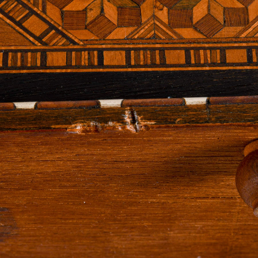 Spanish Arched Top Marquetry Inlaid Jewelry Box with Key-10