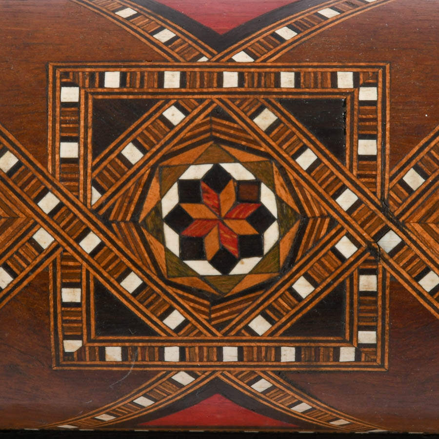 Spanish Arched Top Marquetry Inlaid Jewelry Box with Key-8