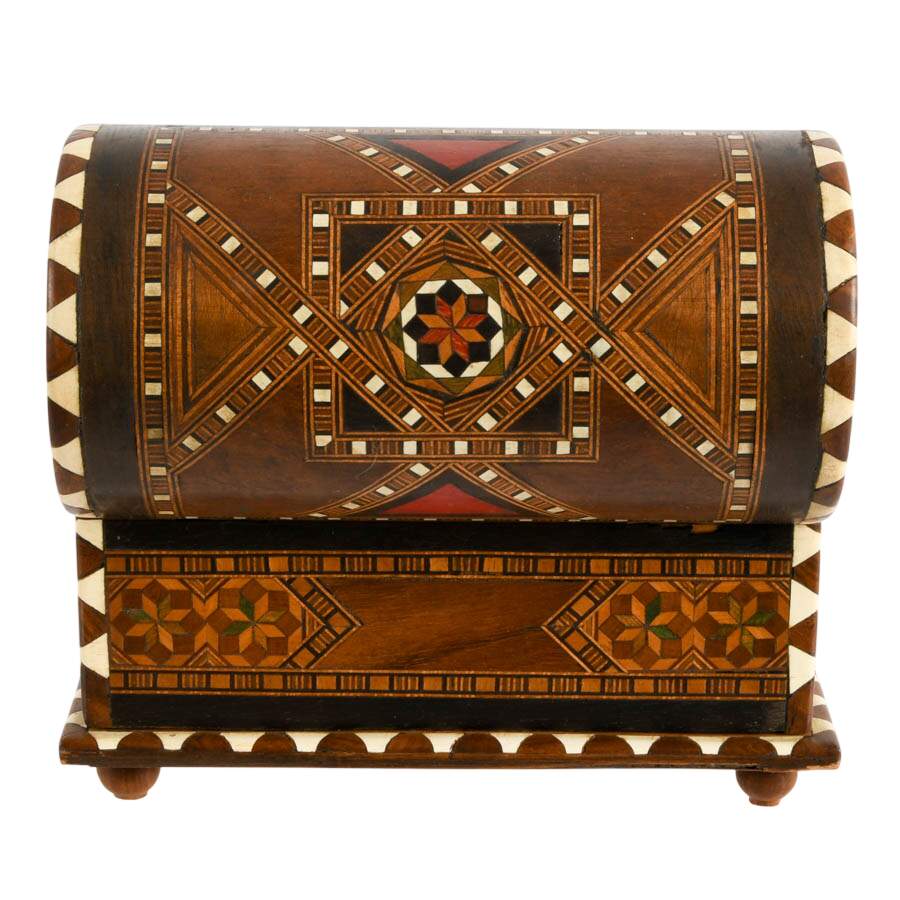 Spanish Arched Top Marquetry Inlaid Jewelry Box with Key-7