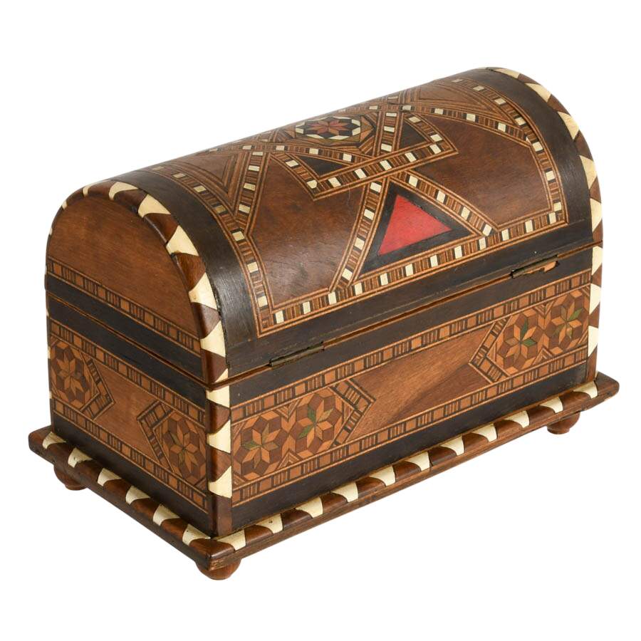 Spanish Arched Top Marquetry Inlaid Jewelry Box with Key-1