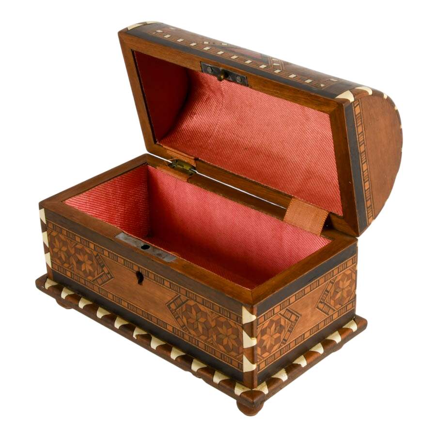 Spanish Arched Top Marquetry Inlaid Jewelry Box with Key-3