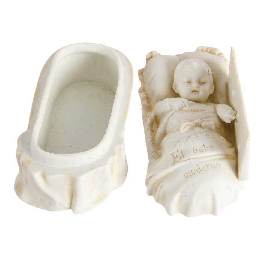 Antique Spanish "The Modern Baby" Bisque Box-8