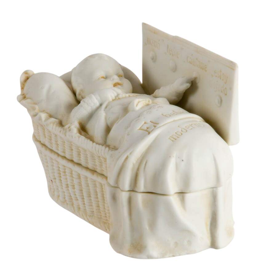 Antique Spanish "The Modern Baby" Bisque Box-2